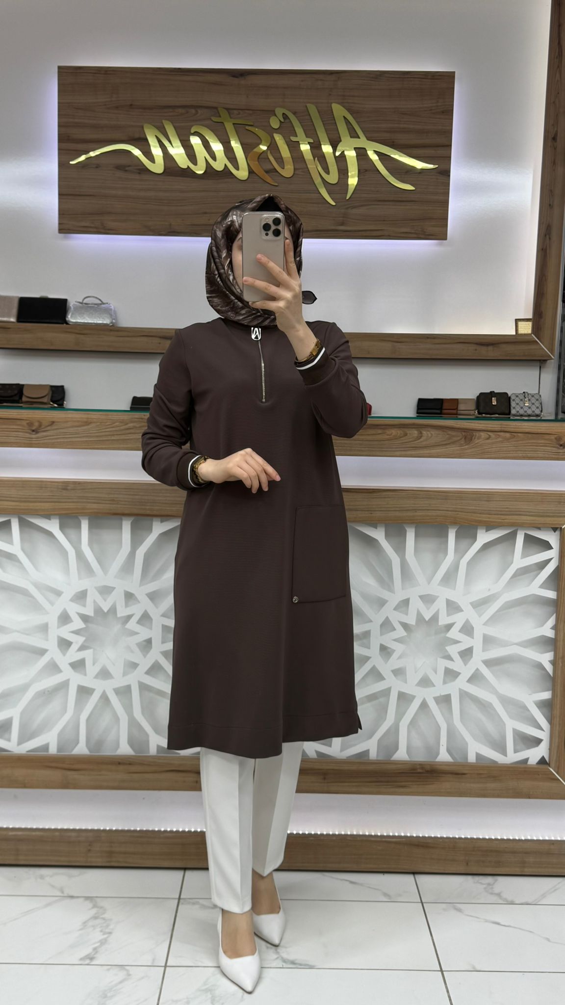 Ribana Detaylı Tunik armn 25KT443 - kahverengi