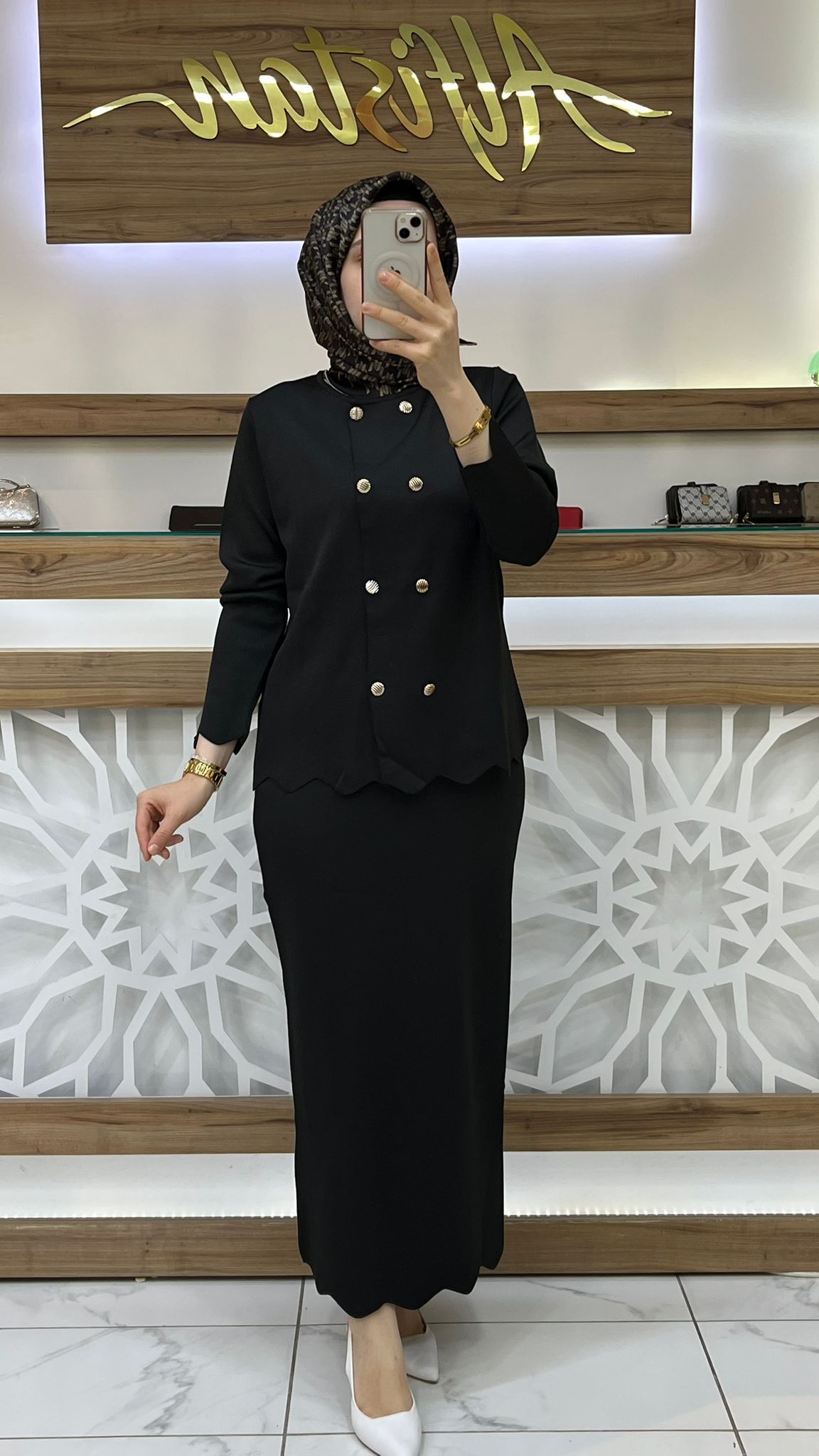 Çift Düğmeli Etekli Takım armn 25YTD6118 - siyah