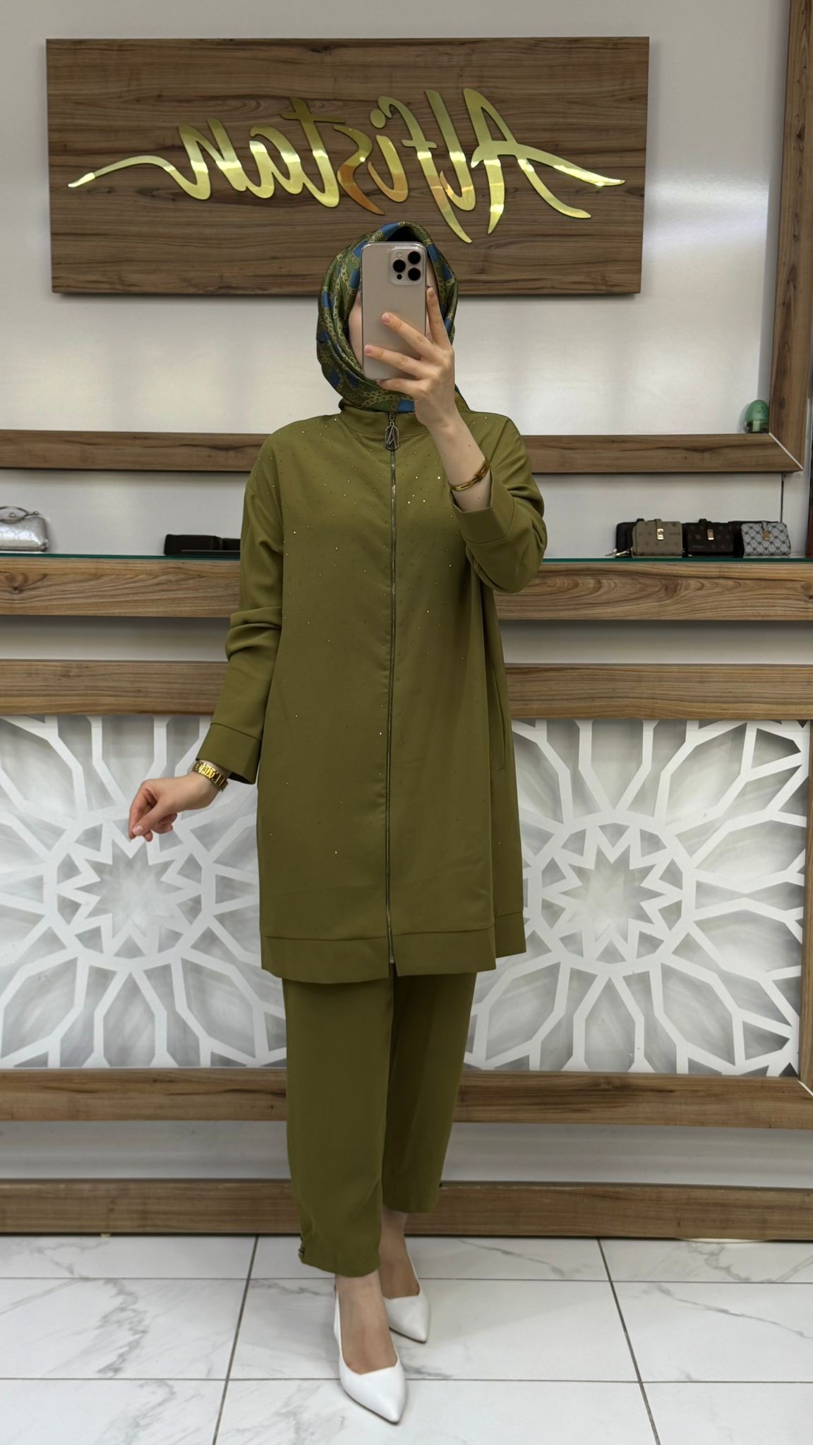 ARMİNE TREND TAŞLI TAKIM 25KT656 - Yağ yeşili