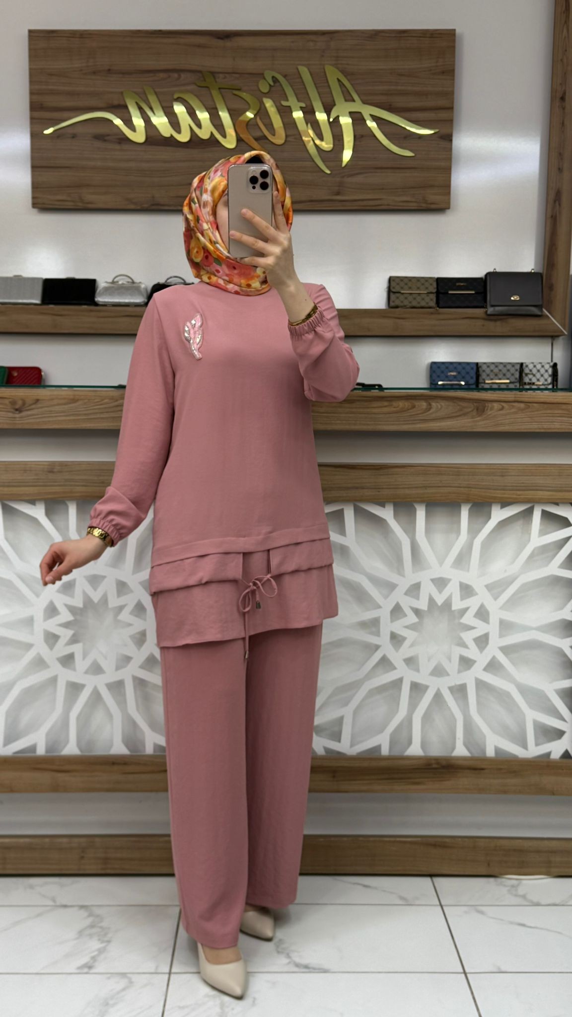 Bronş Detaylı Pantolonlu Kadın İkili Takım qntn 6119