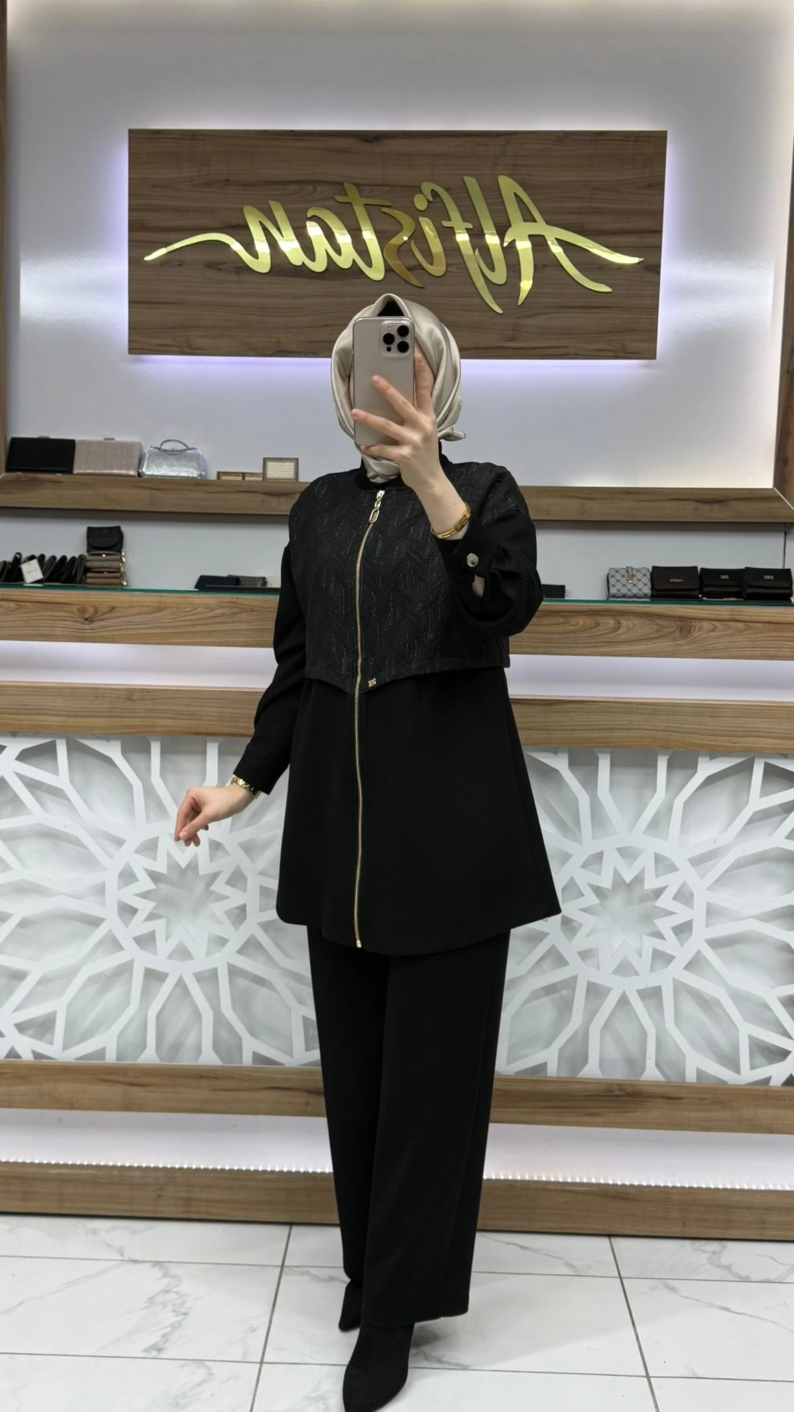 Hakim Yaka Fermuarlı Siyah İkili Takım zühre TK-1727