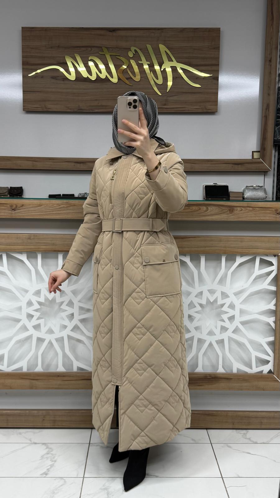 Kapüşonlu Kemerli  Mont ZÜHRE 13936 - Taş