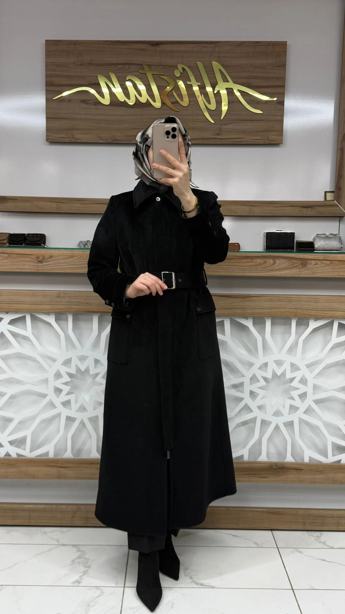 Kapüşonlu Kemer Detaylı Kaşe Kaban ZÜHRE 13925 - SİYAH