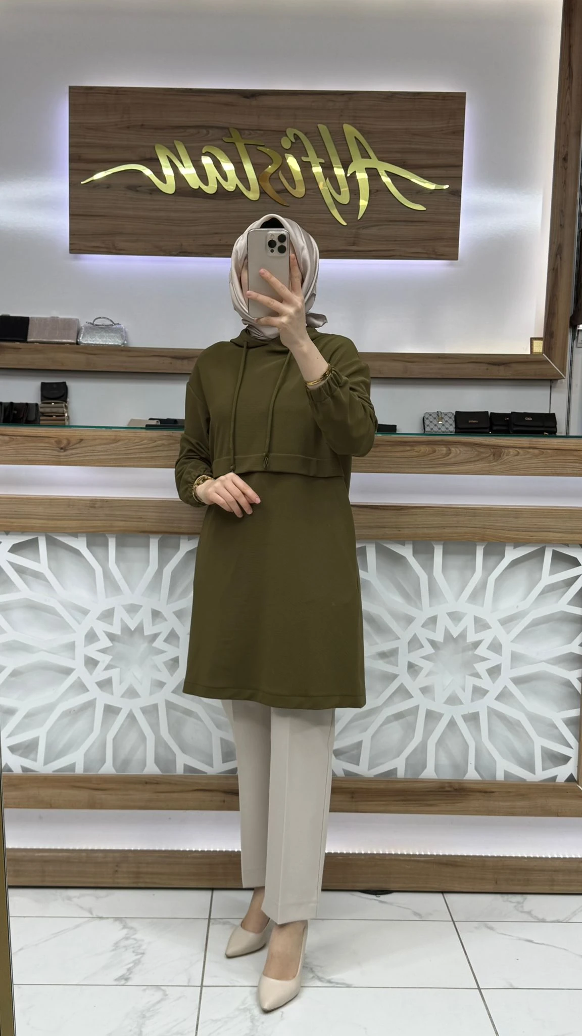 Kapüşonlu Yandan Cepli Kolları Lastikli Fitilli Tunik armn 25KT462 - haki