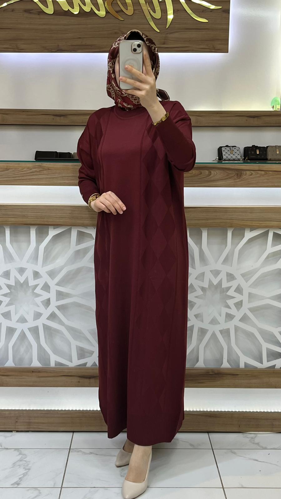 Baklava Desenli Merserize Elbise armn  25YTD958