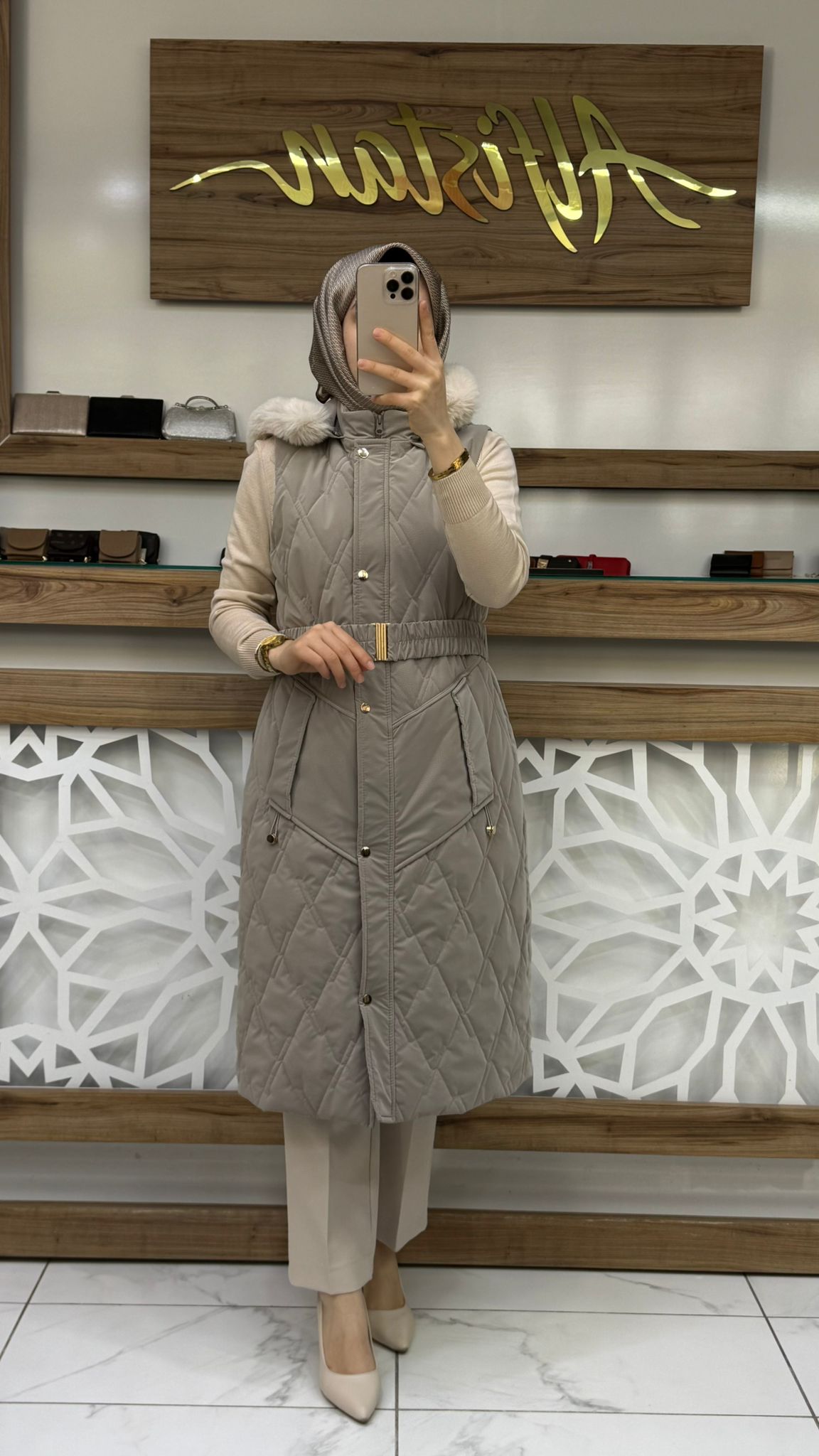 Beli Lastikli Kapitone Kadın Tesettür Şişme Yelek srm 1517