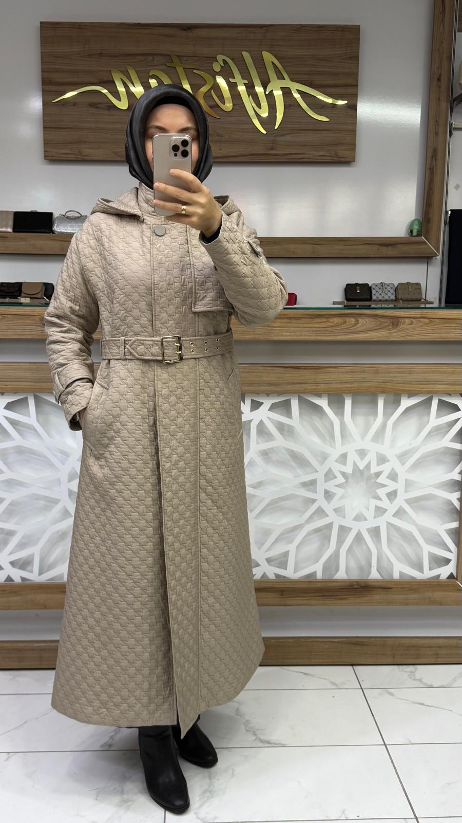 Kapüşonlu Kemerli Giy Çık Kap ZÜHRE 13528