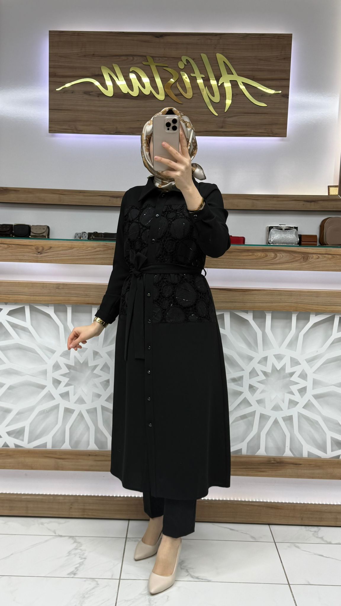 Güpürlü Giy çık Tunik SİYAH haya A1665
