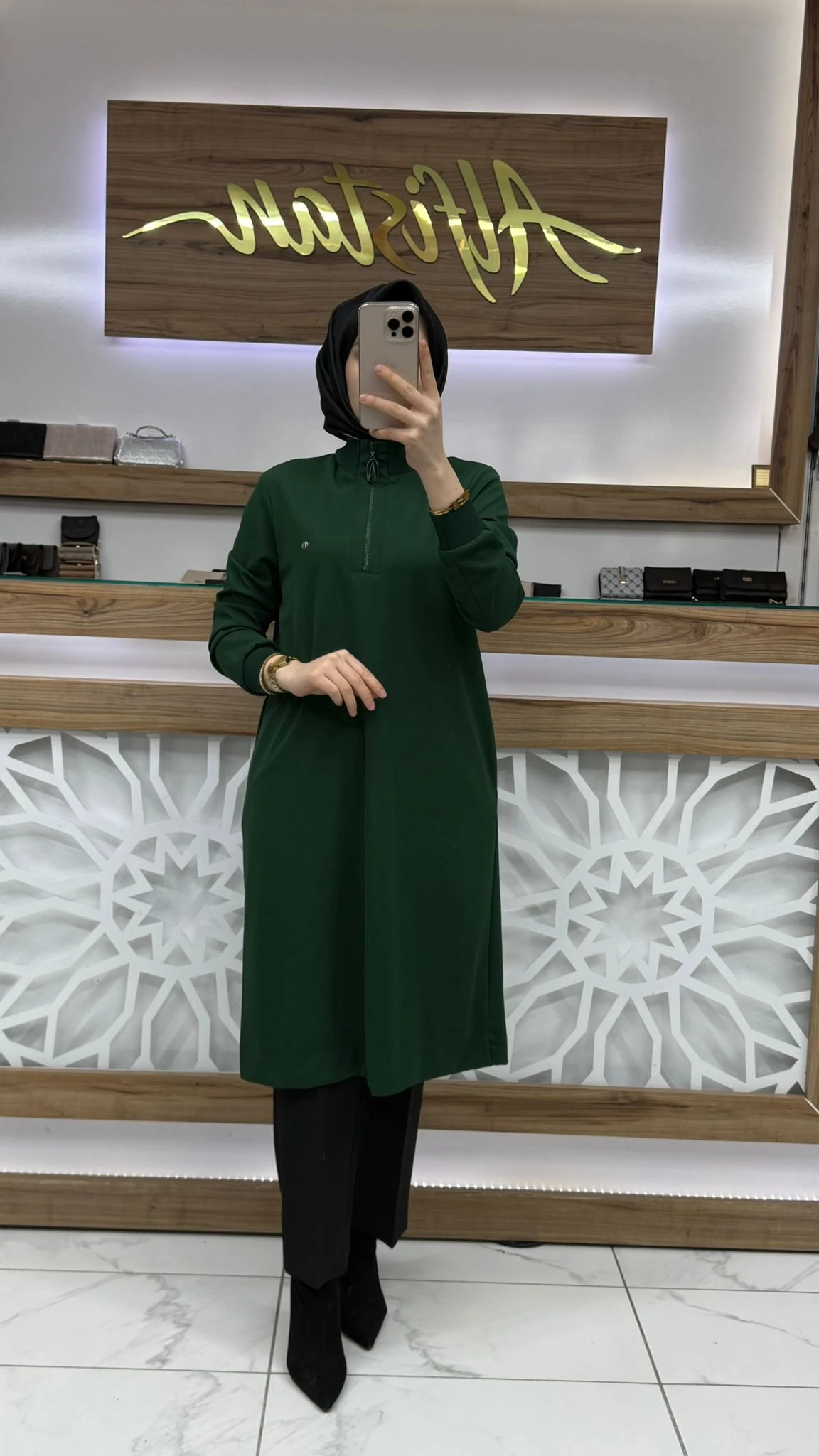 Ribana Detaylı Tunik armn 25KT456 - Zümrüt yeşili