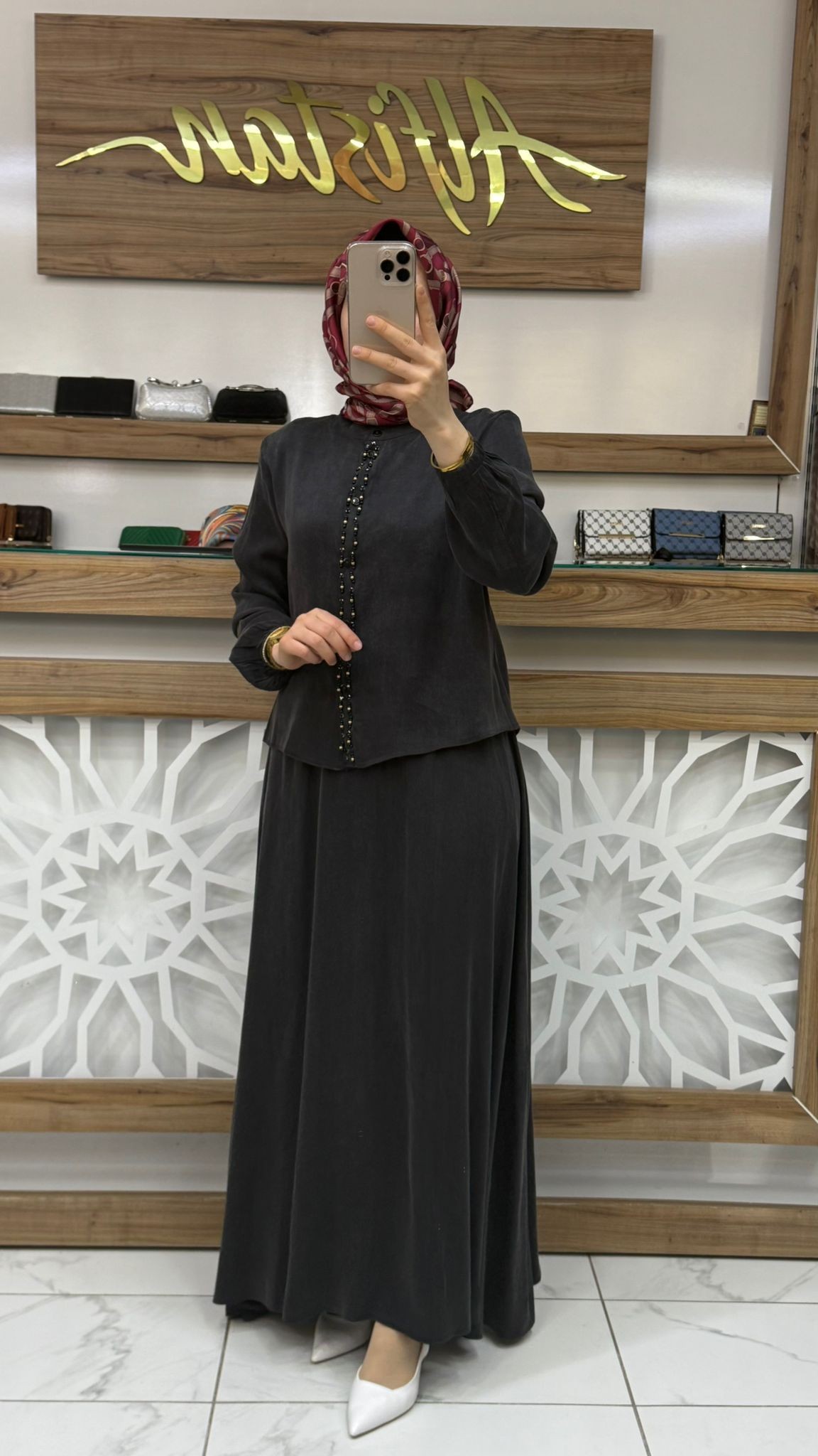   Önü Boncuk Detaylı İpek kubra Etekli İkili Takım çnrö 2061