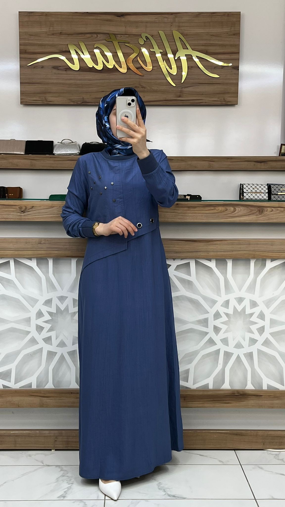 Kuş Gözü Detaylı  Elbise çnrö 2117