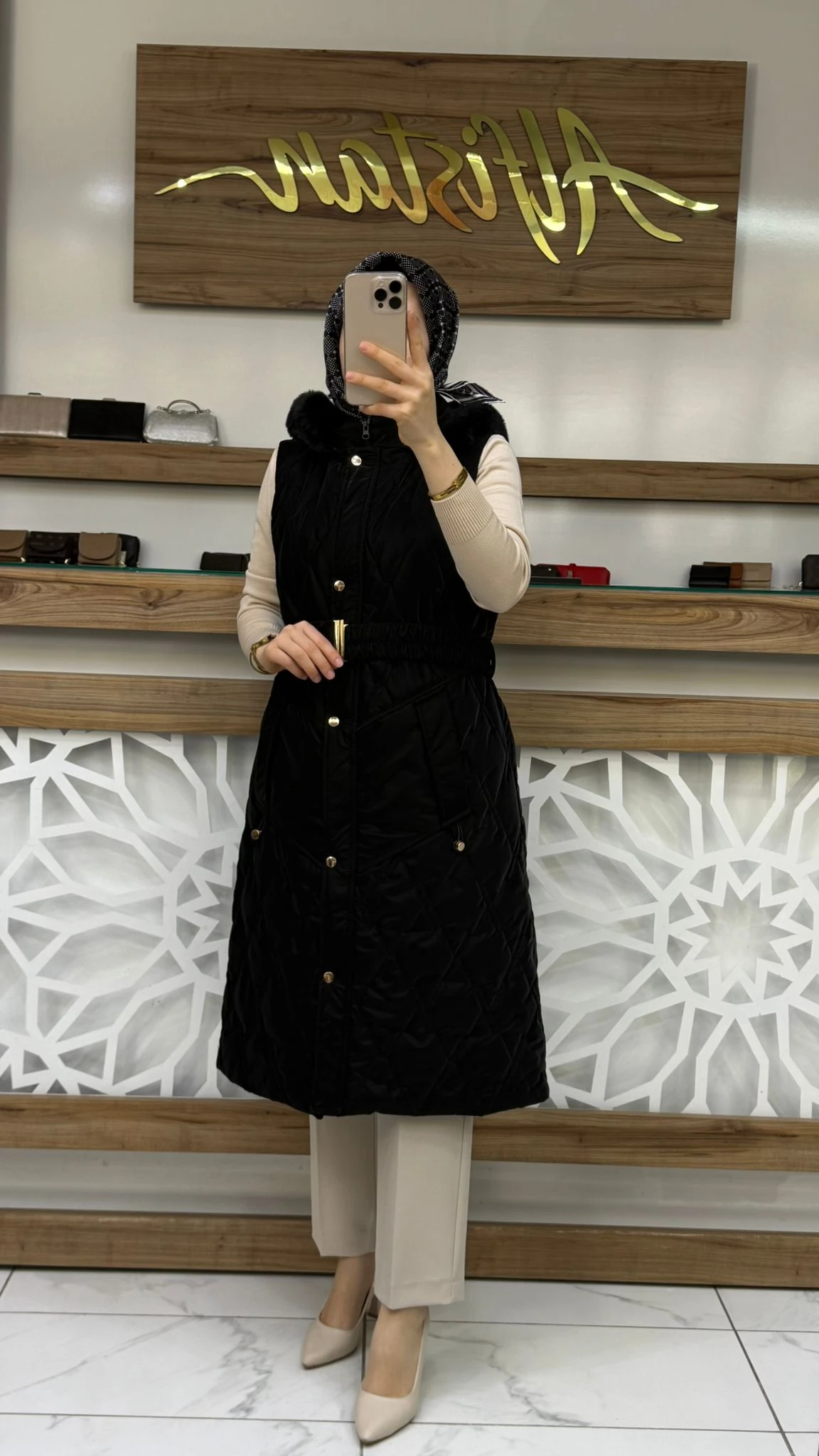 Beli Lastikli Kapitone Kadın Tesettür Şişme Yelek srm 1517