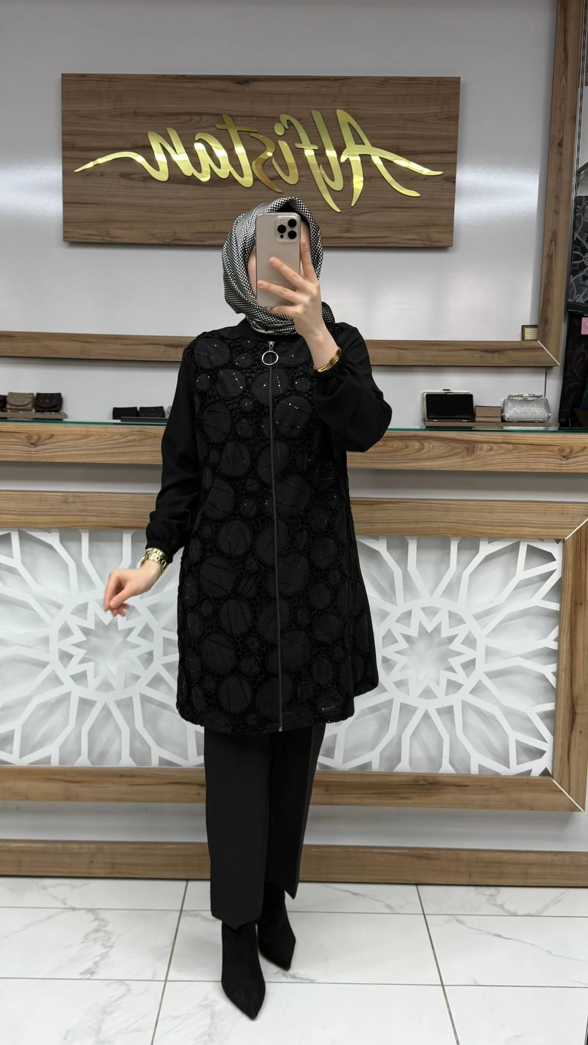 Kadife Payetli Giy çık Tunik SİYAH haya A1667