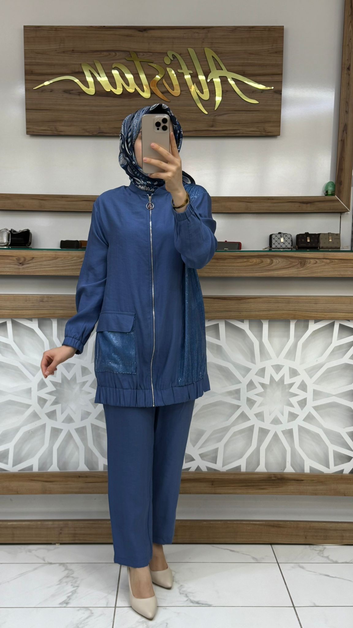 Pul Desenli Fermuarlı Cepli Pantolonlu İkili Takım- 25YT670