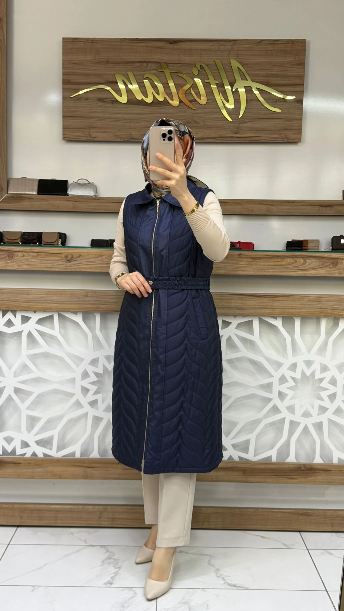 Beli Kemerli Kapitone Tesettür Şişme Yelek qtn 4966