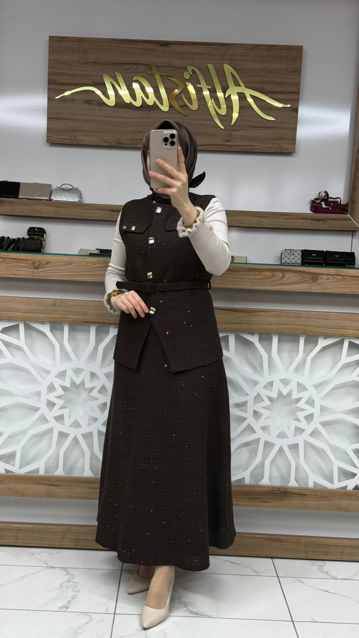 Yelekli Tüvit İkili Bayan Takım arm 25KT688 - Kahvrengi