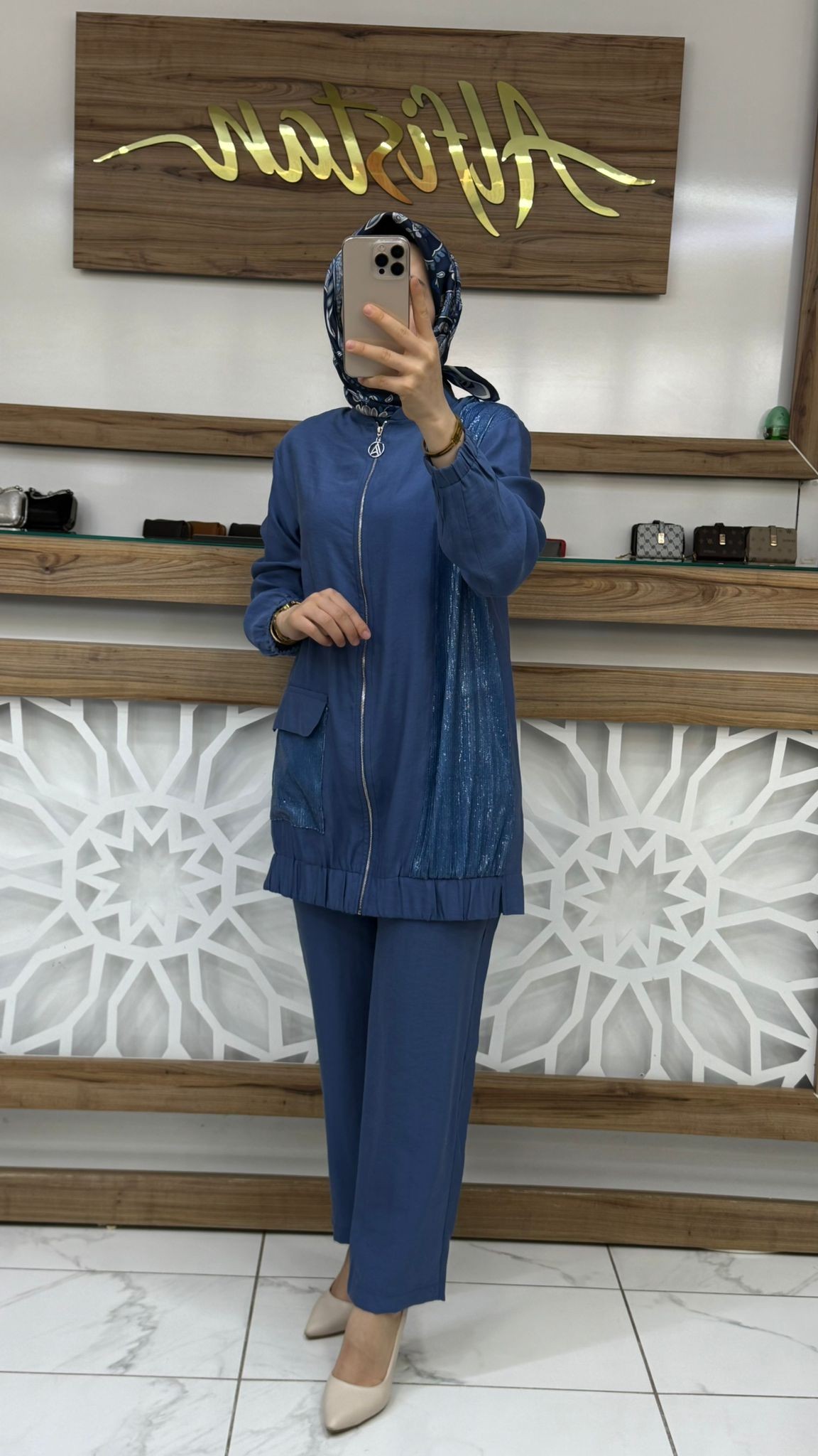  Pul Desenli Fermuarlı Cepli Pantolonlu İkili Takım- 25YT670
