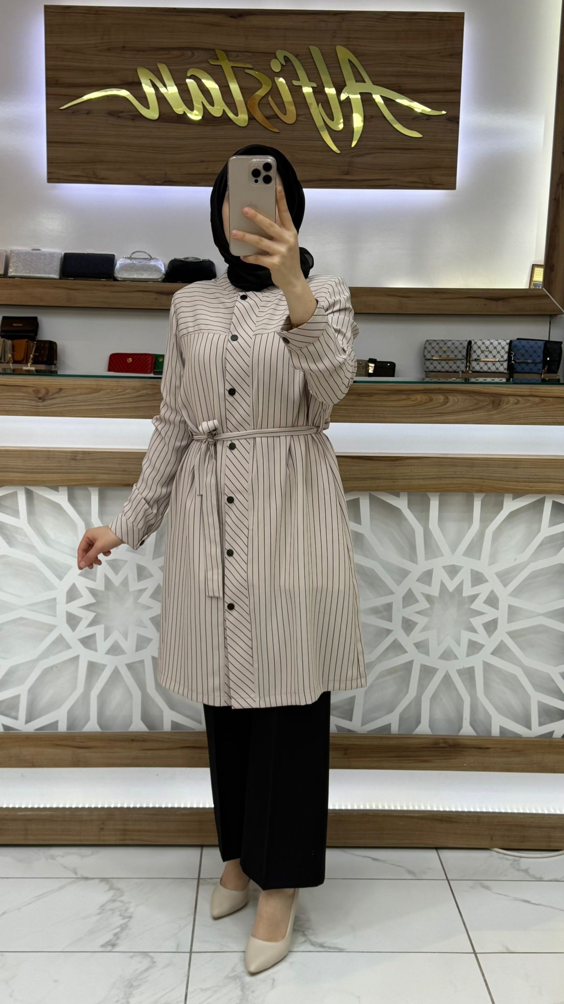 Çizgili Kadın Tesettür Tunik qtn 2904