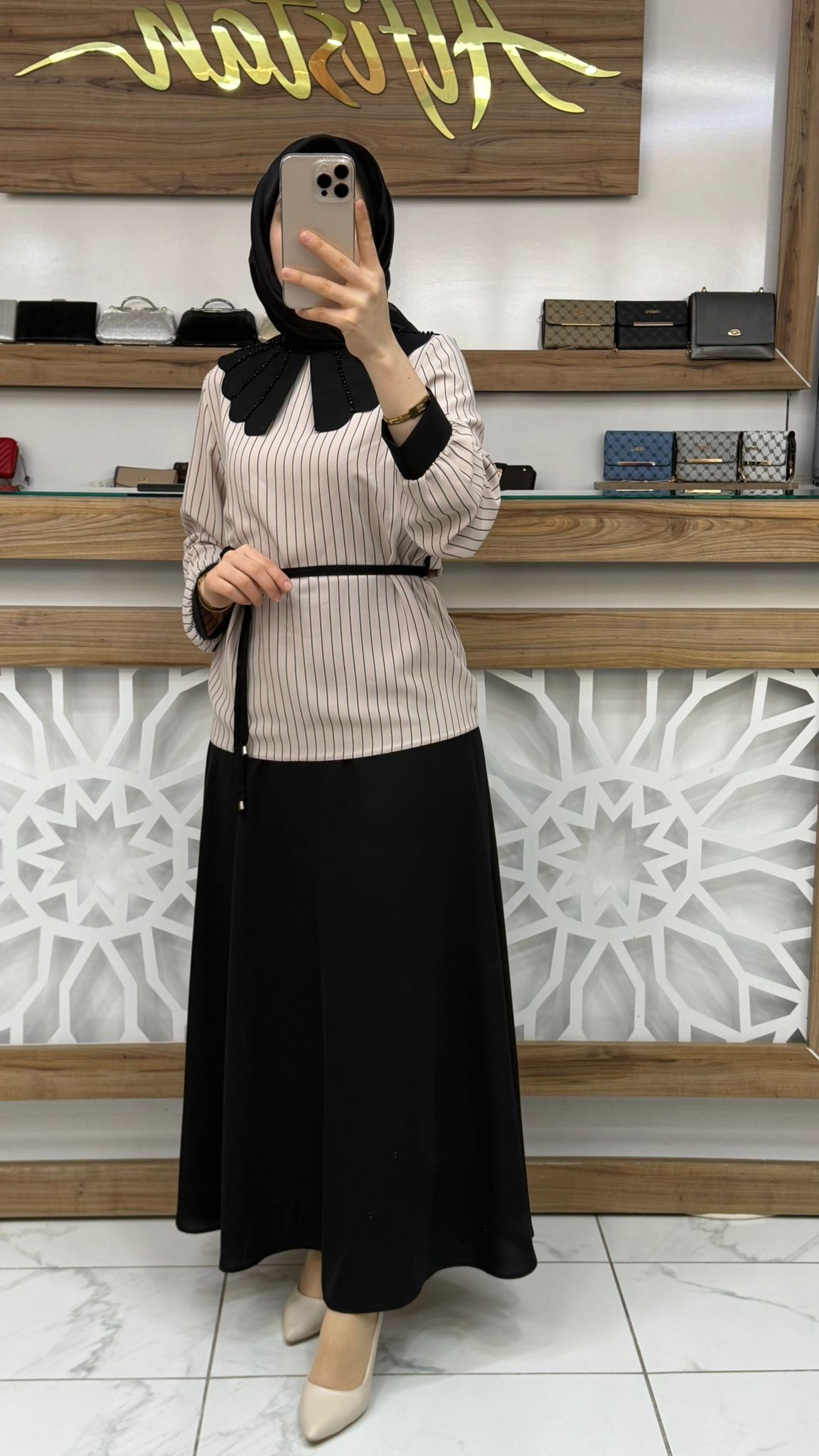 Yaka Taş Detaylı Etekli İkili Takım qntn 6109