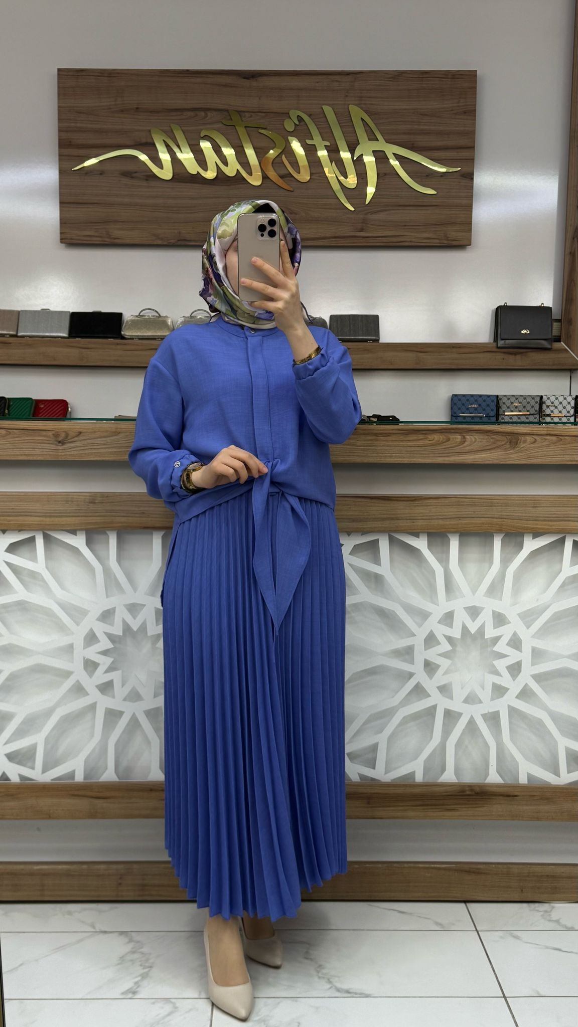 Arkası Zincirli  Önden Bağlamalı Pilise Etekli  Kadın İkli Takım armn 25YT656