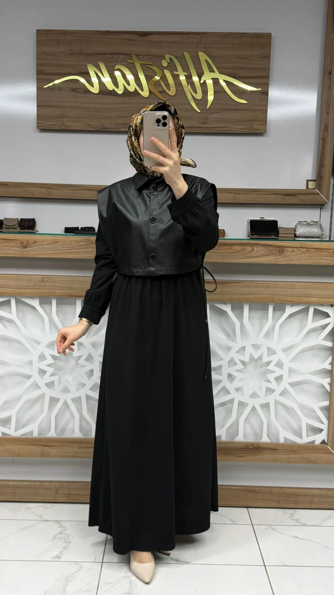 Deri Detaylı  Elbise çnrö 2255