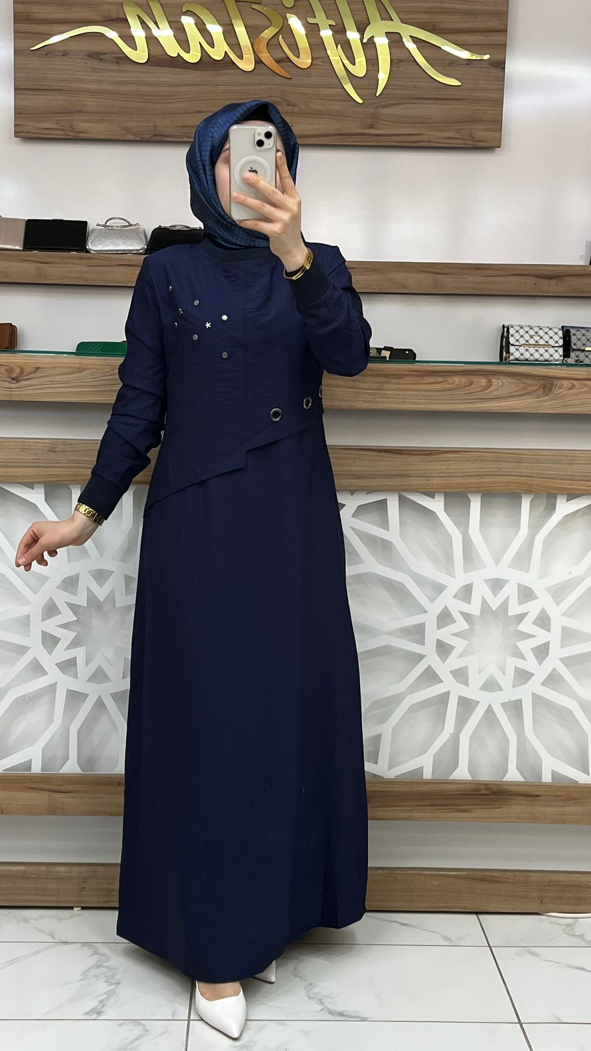 Kuş Gözü Detaylı  Elbise çnrö 2117