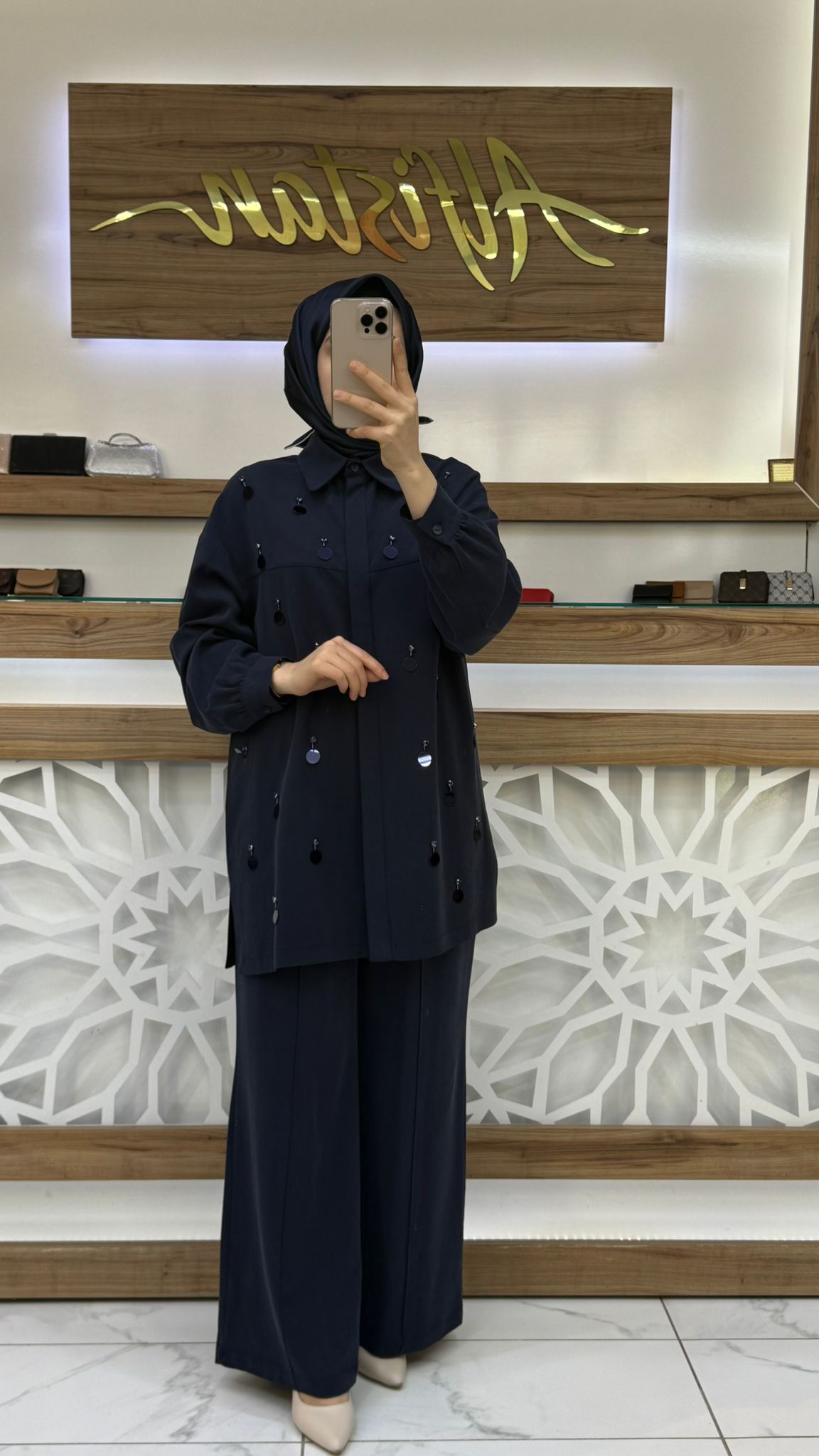 Pul ve Taş Detaylı Tensel Pantolonlu İkili Takım nuss 26K1131 - lacivert