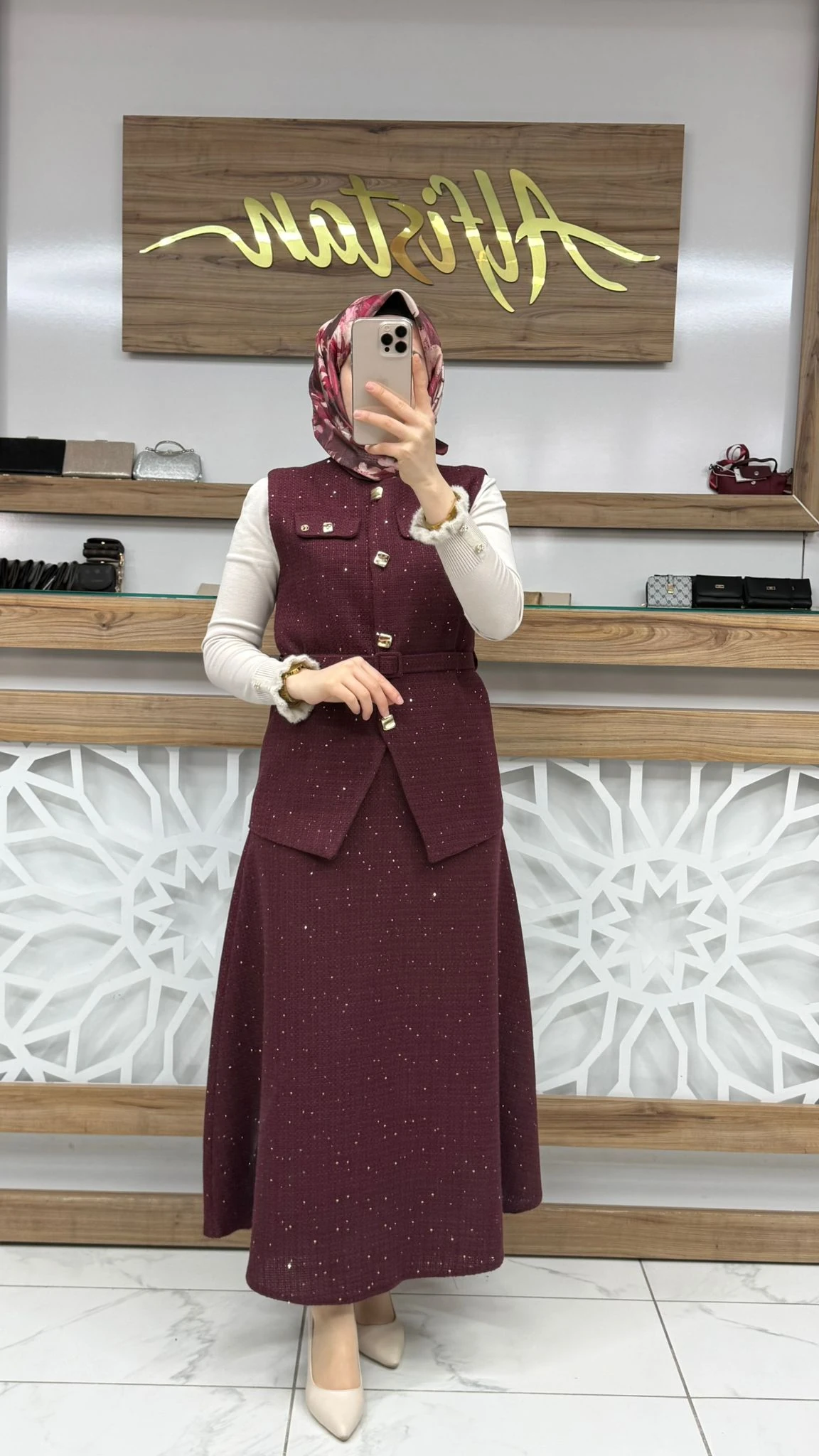 Yelekli Tüvit İkili Bayan Takım arm 25KT688 - Bordo