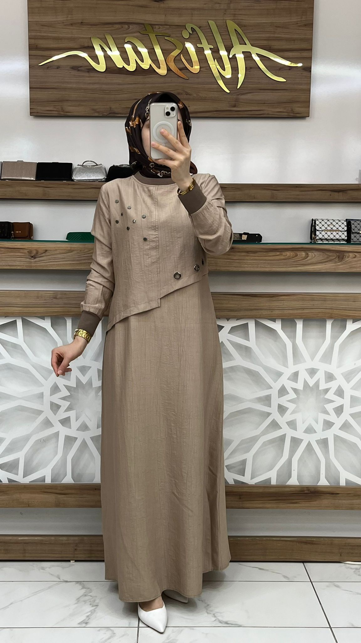 Kuş Gözü Detaylı  Elbise çnrö 2117