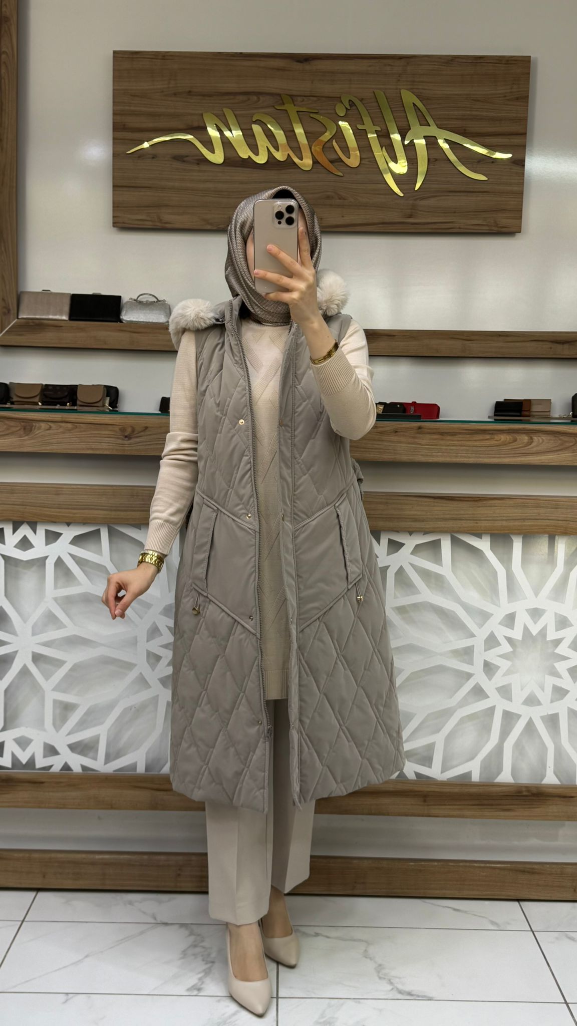 Beli Lastikli Kapitone Kadın Tesettür Şişme Yelek srm 1517