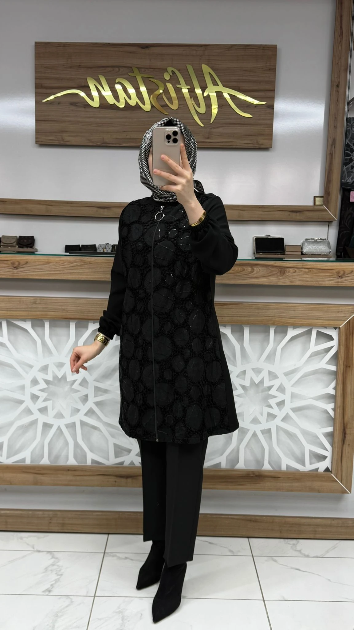 Kadife Payetli Giy çık Tunik SİYAH haya A1667