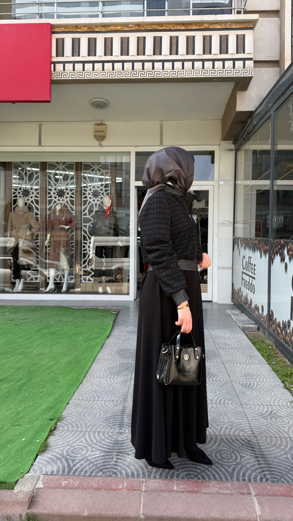 Desenli Bomber Ceket Elbise Siyah İkili Takım ZÜHRE TK-1662