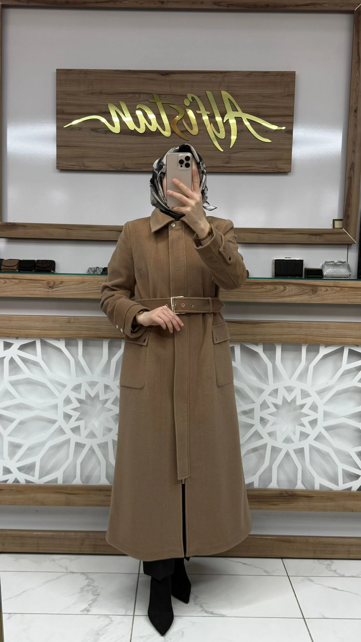 Kapüşonlu Kemer Detaylı Kaşe Kaban ZÜHRE 13925 - Camel