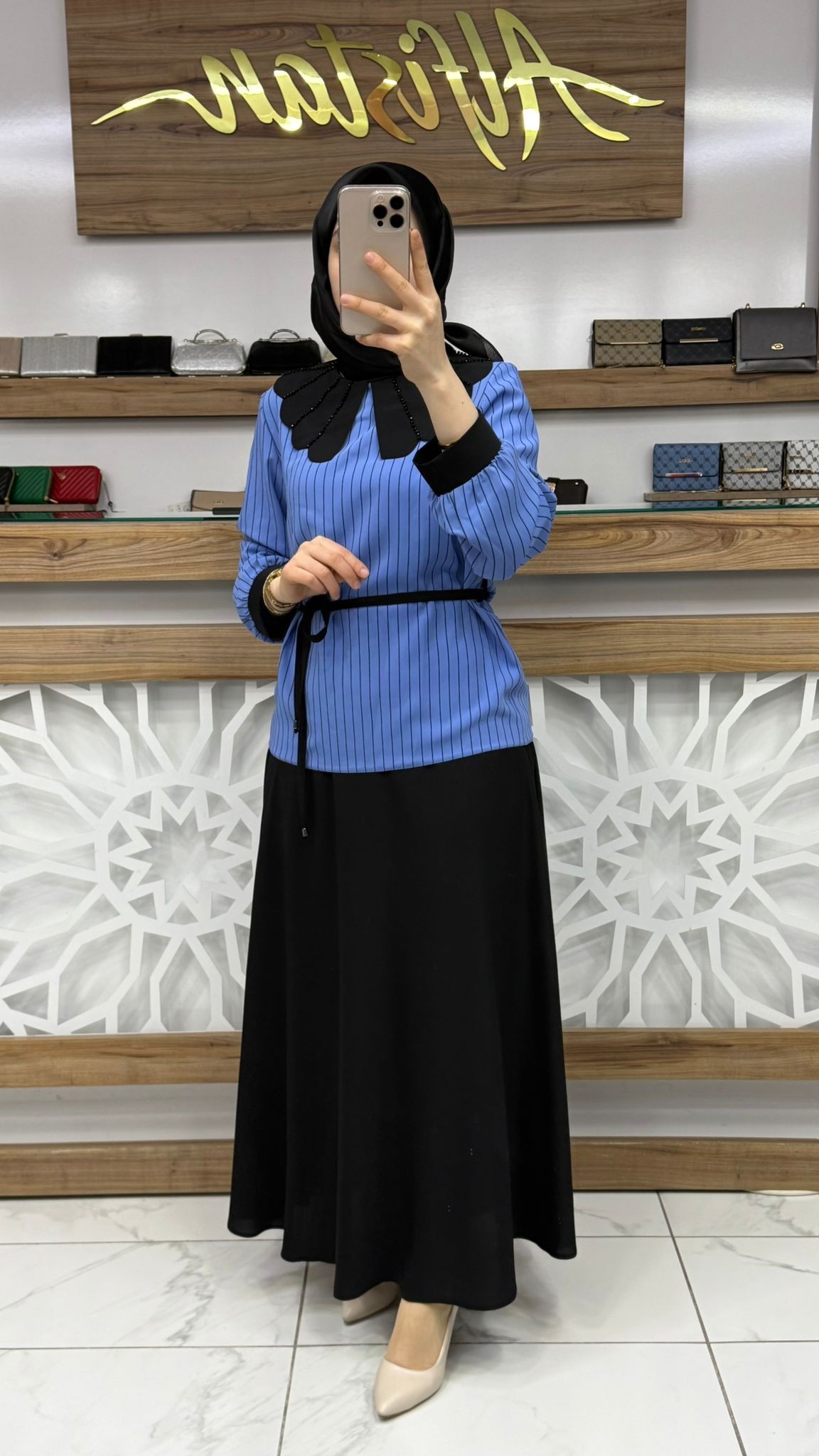 Yaka Taş Detaylı Etekli İkili Takım qntn 6109