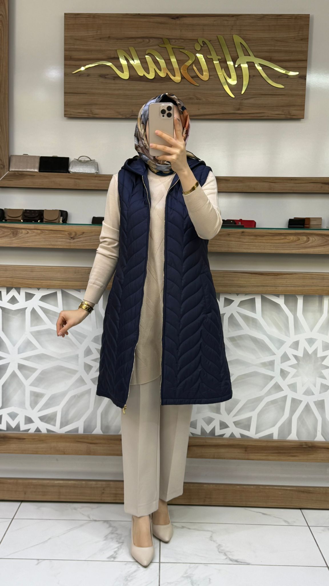 Kapitone Tesettür Şişme Yelek qtn 4963 - lacivert