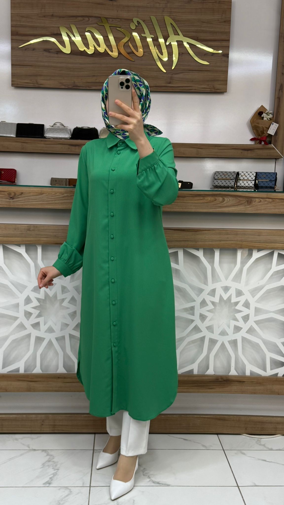  Çizgili Kadın Tesettür Taşlı Tunik SİYAH qtn 2971