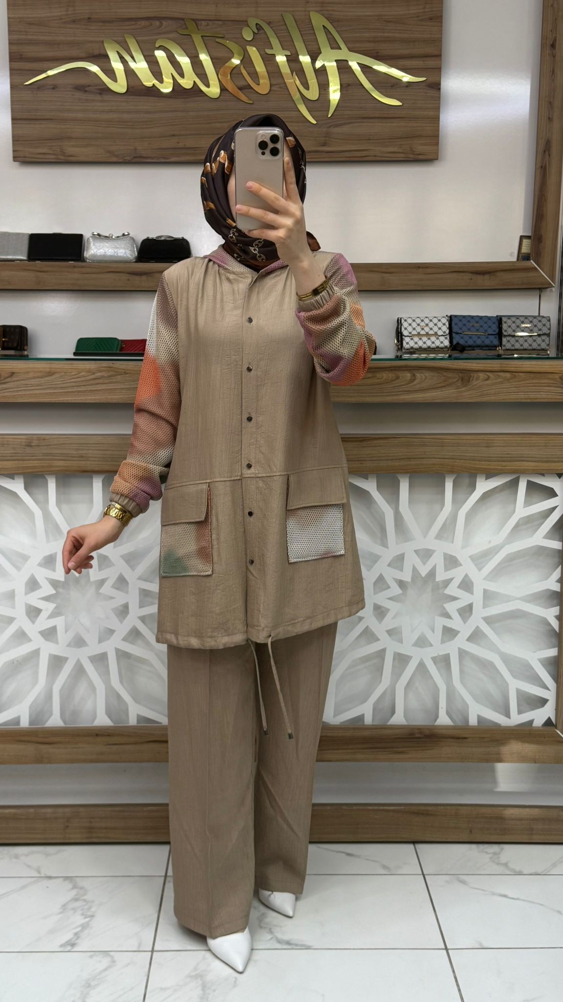 File Detaylı Pantolonlu İkili Takım çnrö 2051 - bej