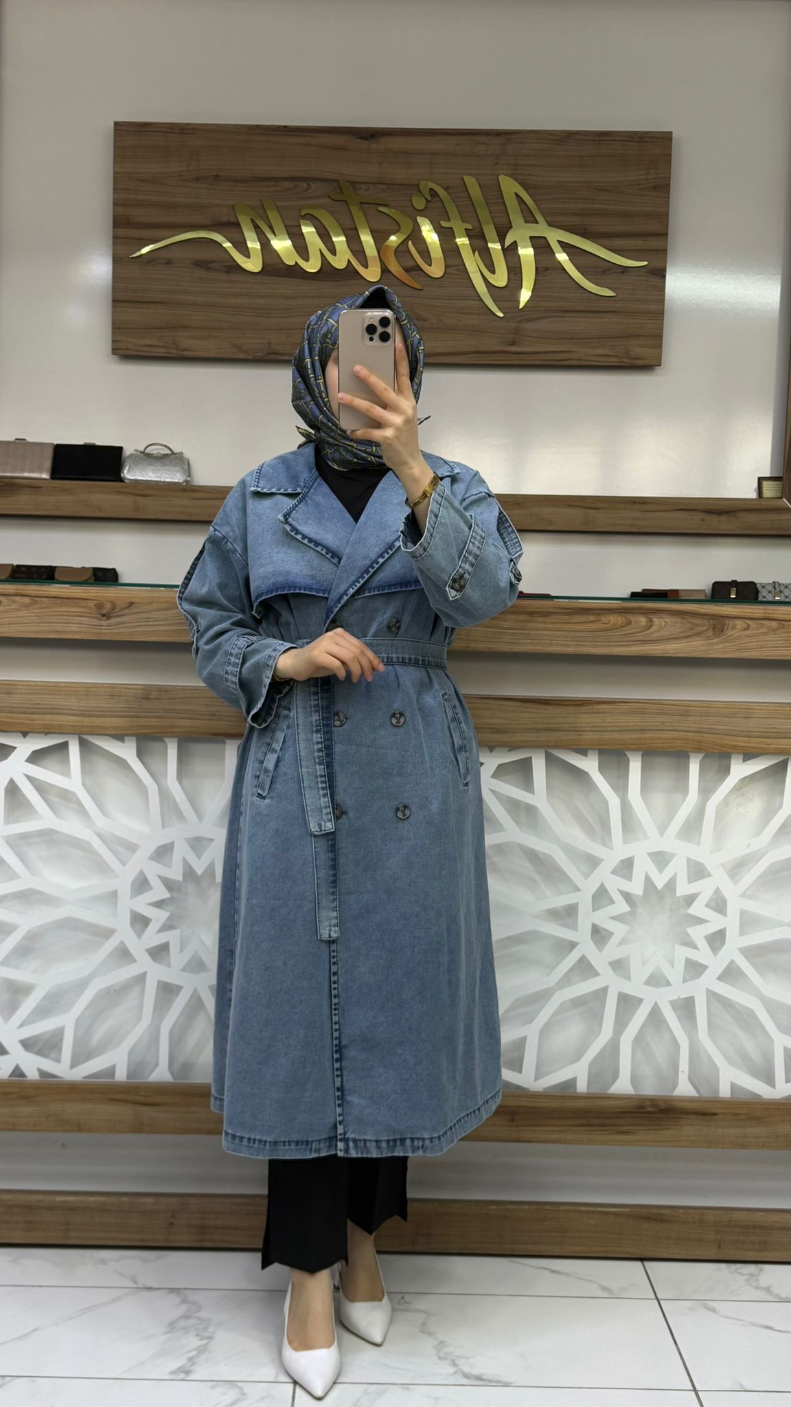 Denim Kot Kadın Tesettür Trenç mgzn 7407 - açık mavi