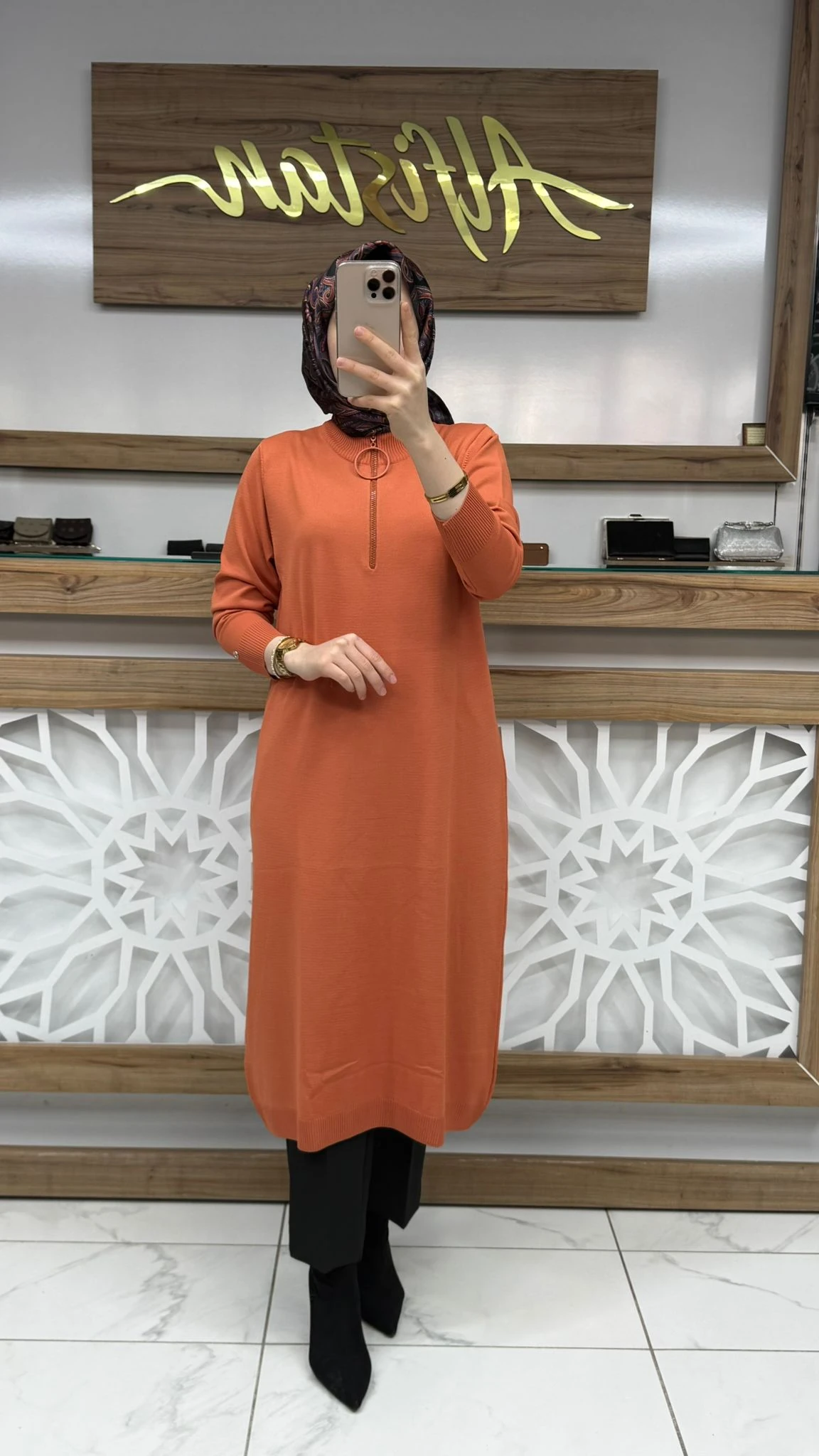 Fermuarlı Merserize Tunik armn 25YTD4113 - ORANJ