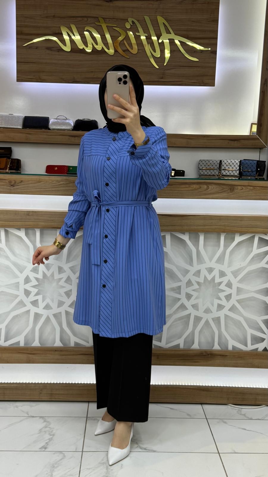  Çizgili Kadın Tesettür Tunik qtn 2904