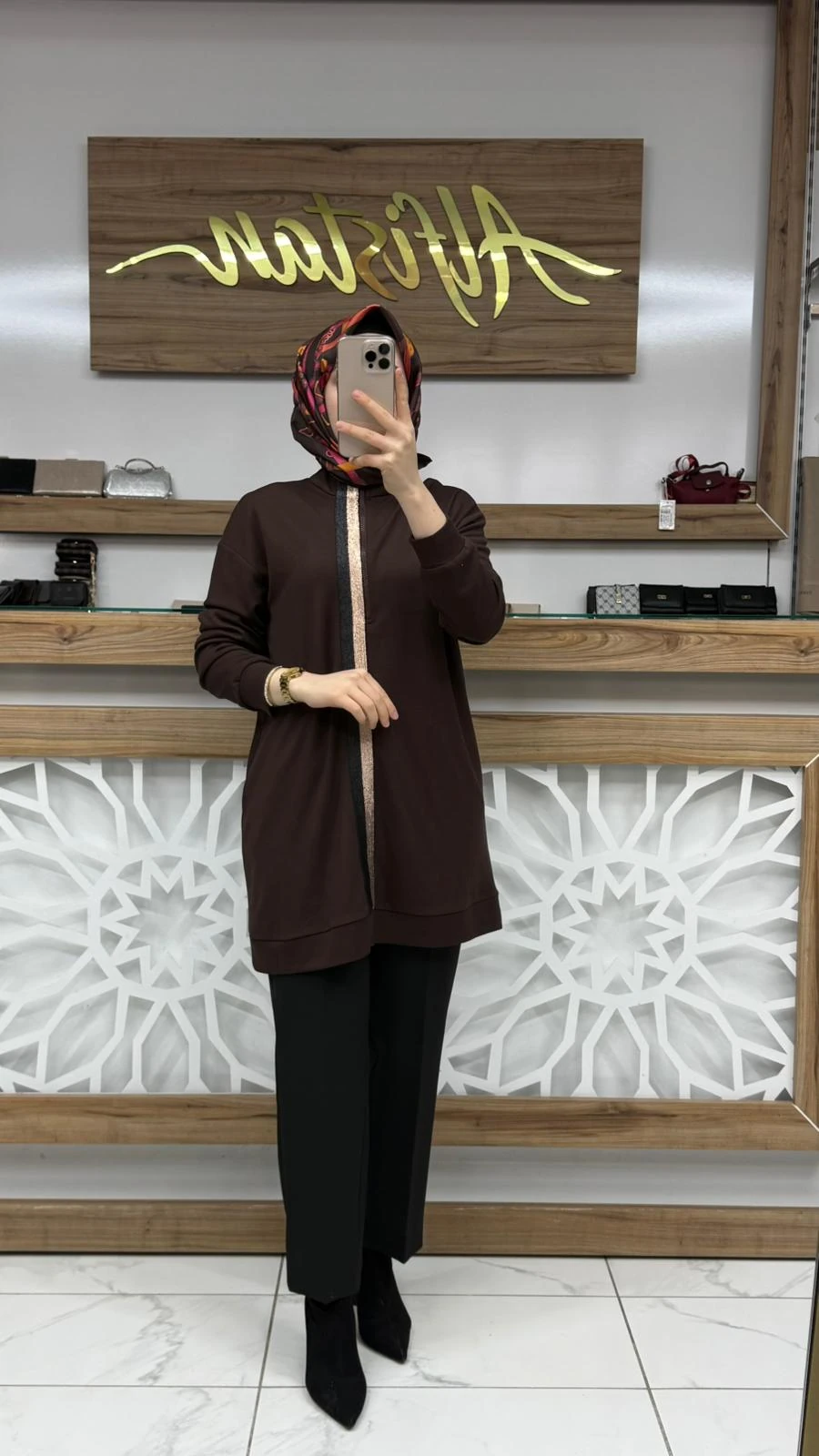 Sim Ribanalı  Tunik armn 25KT407 - Kahvrengi