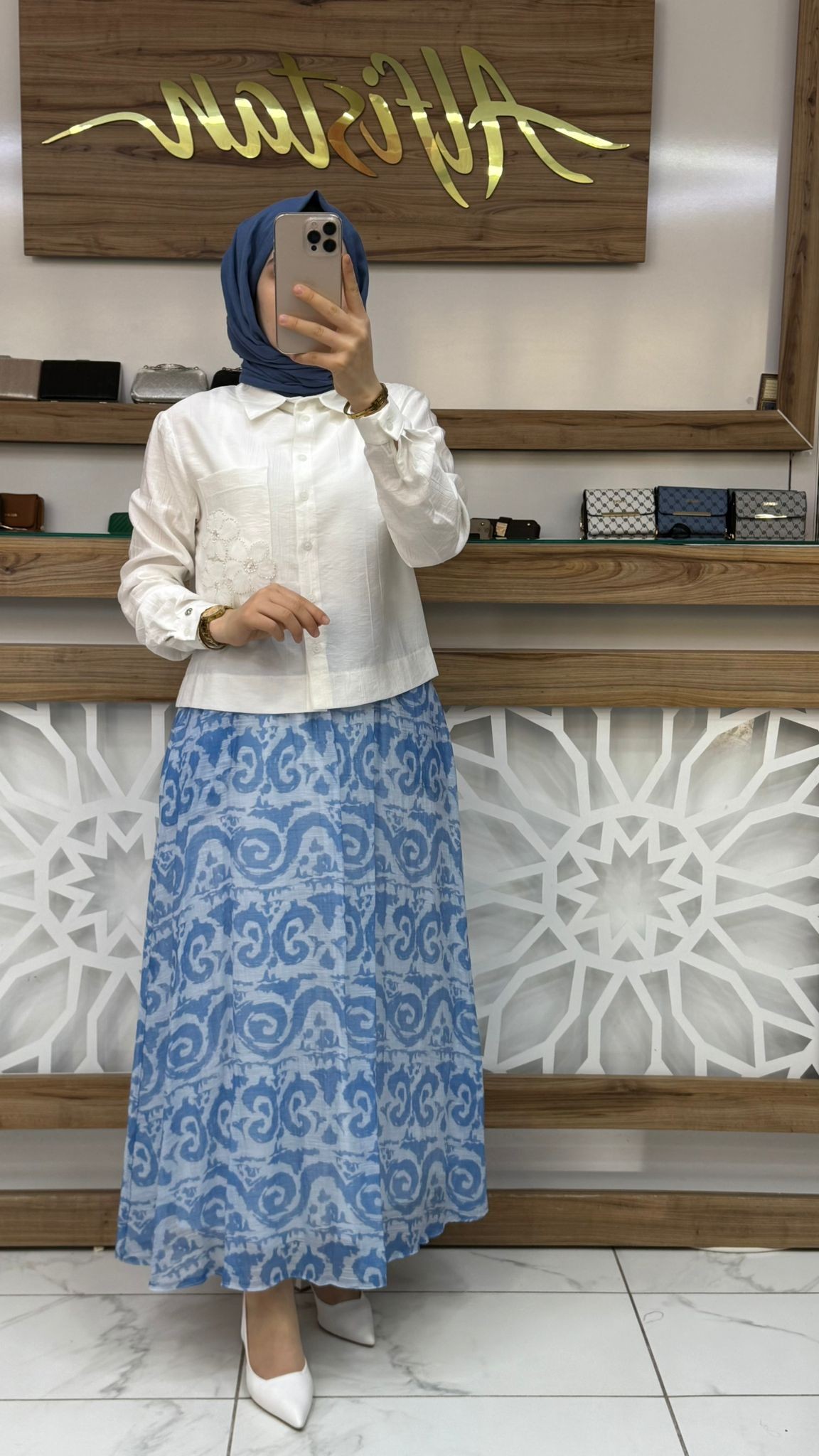 Etnik Desenli Etekli Takım armn 25YT6133 - mavi