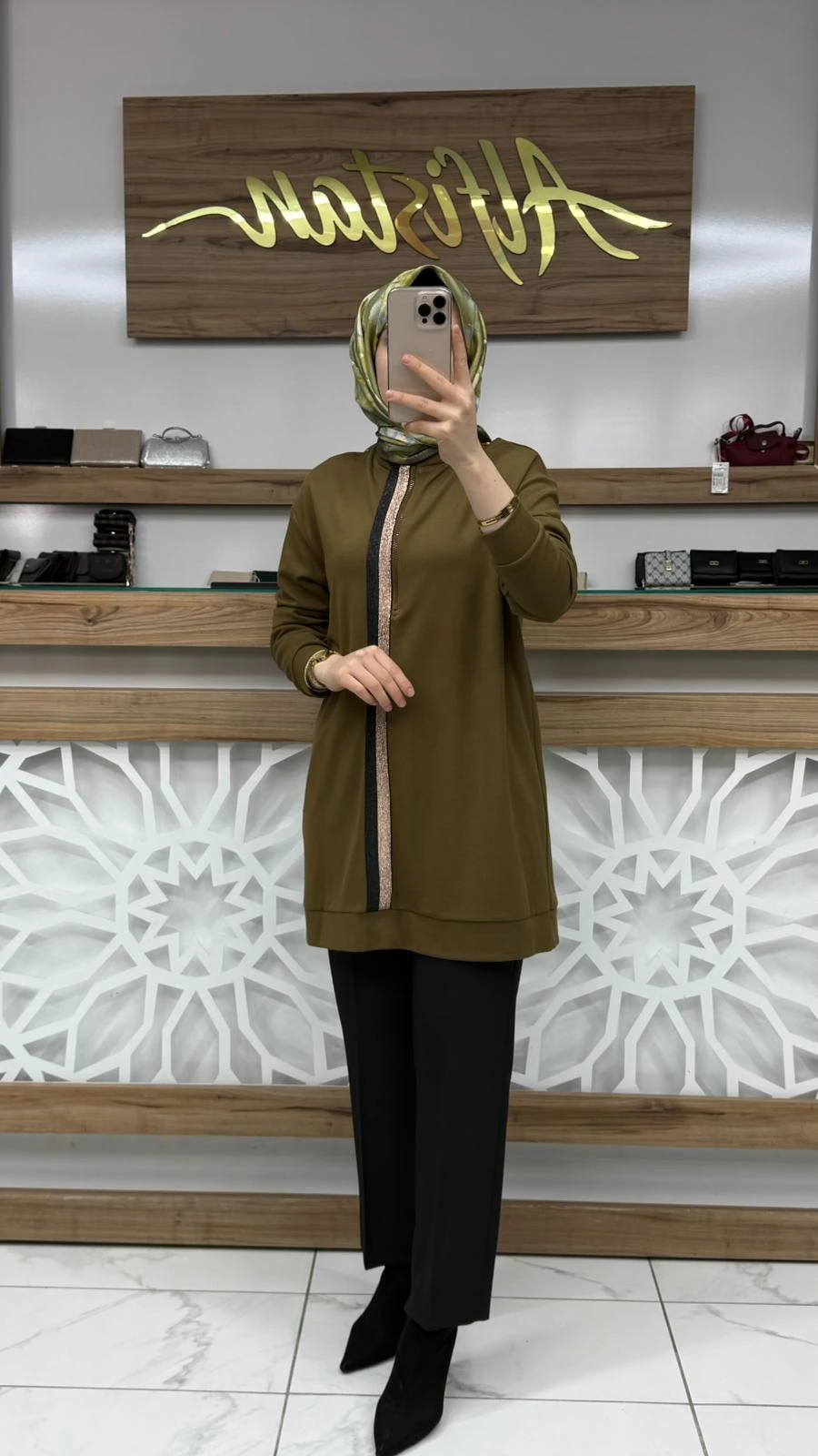 Sim Ribanalı  Tunik armn 25KT407 - Yağ yeşili