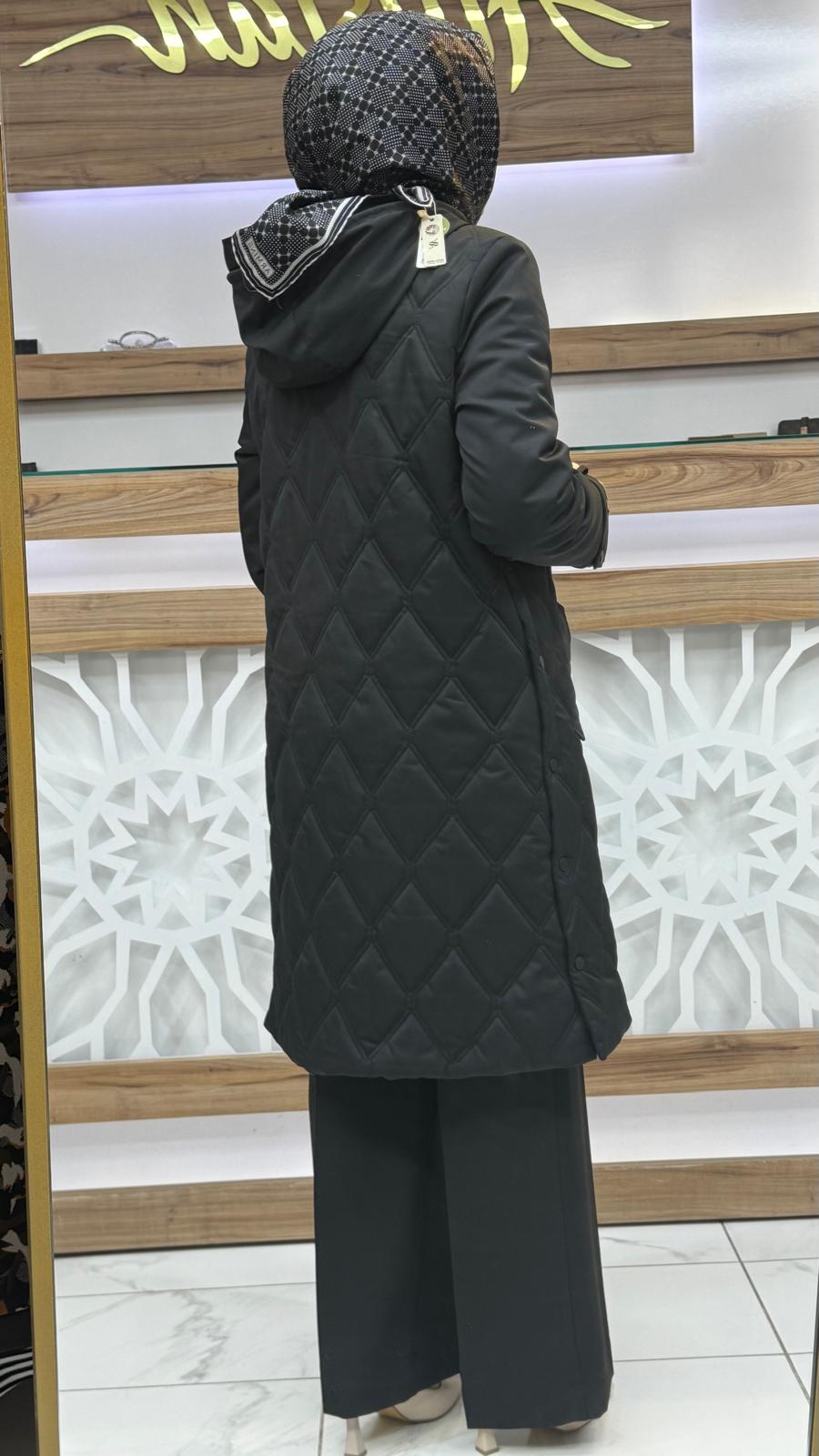 Kapüşonlu Fermuar Detaylı Kapitone Taş Mont  ZÜHRE 13948