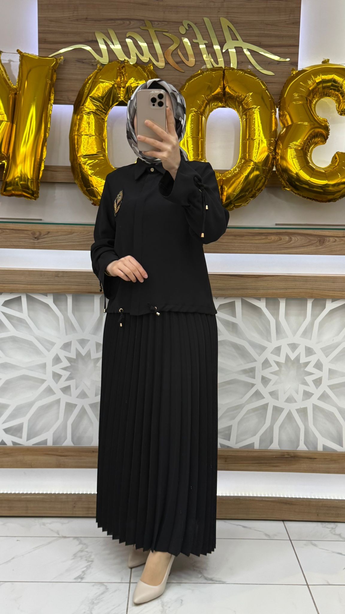 Yaprak Desenli Pilise Etekli Takım dms 1014