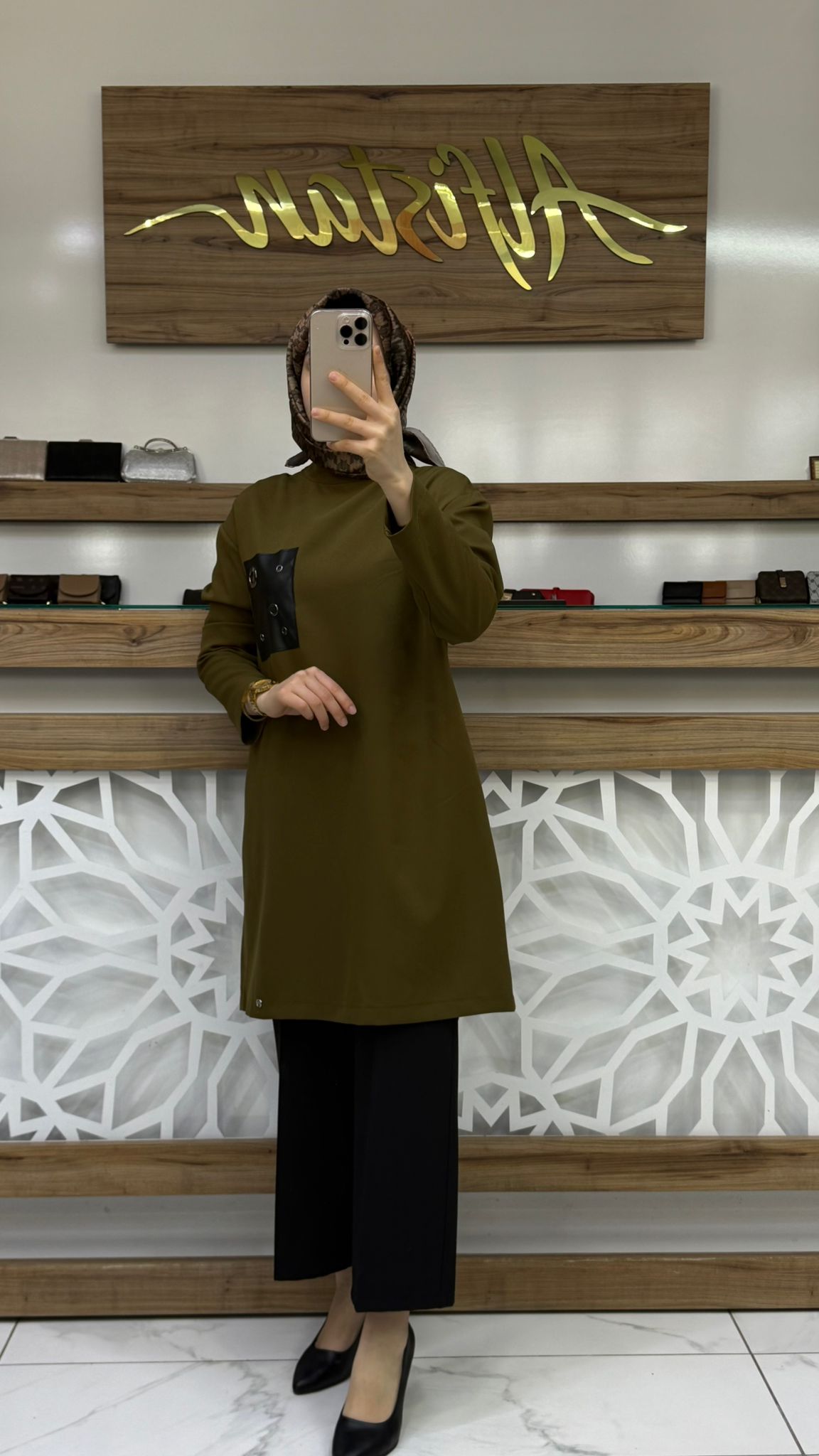 Deri Ve Kuş Gözü Detaylı Tunik armn 25KT438