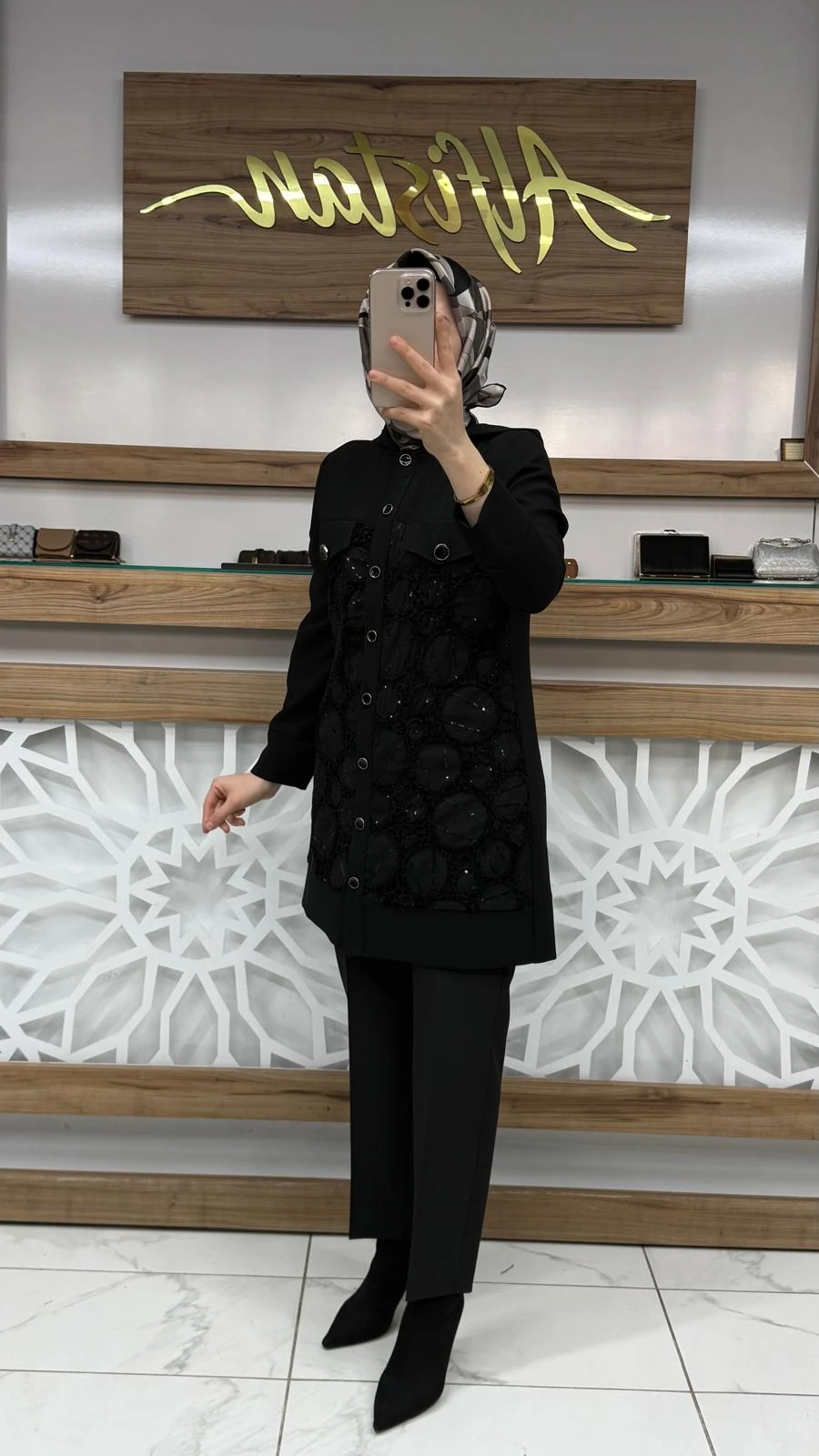 Kadife Pul Detaylı Giy çık Tunik SİYAH haya A1670