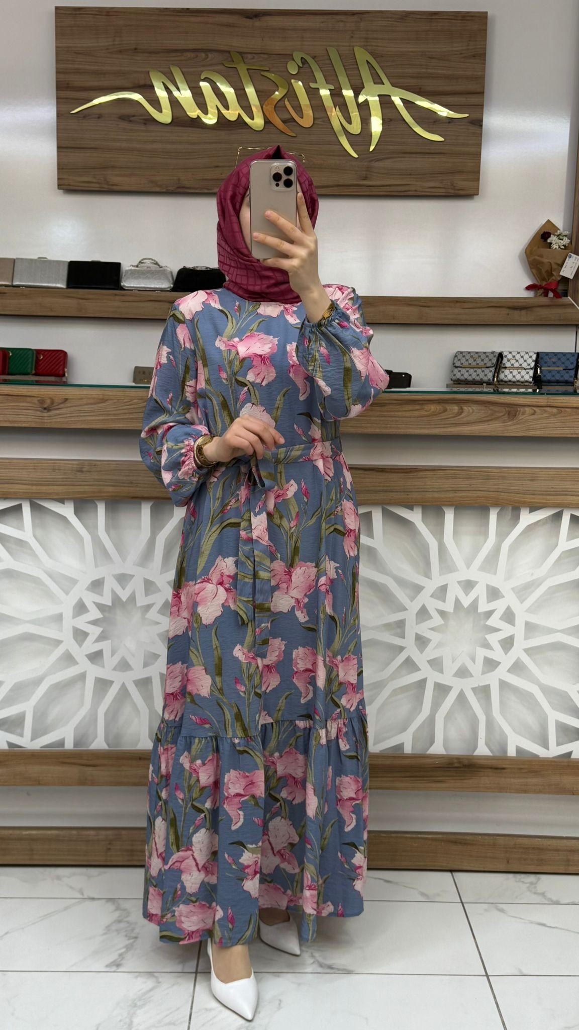 Çiçekli Elbise armn 25YT934 - mavi