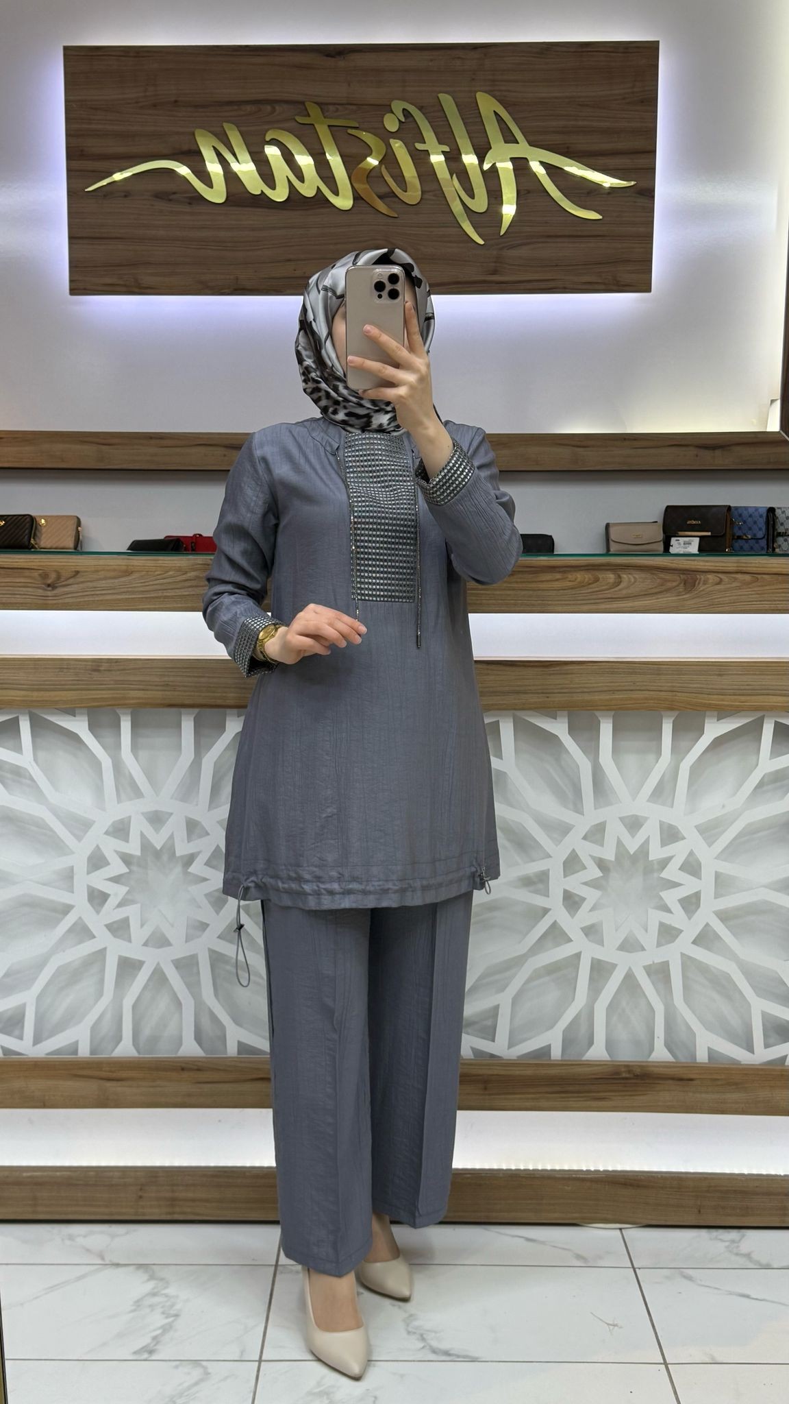 File Detaylı  Pantolonlu İkili Takım çnrö 2040 - gri