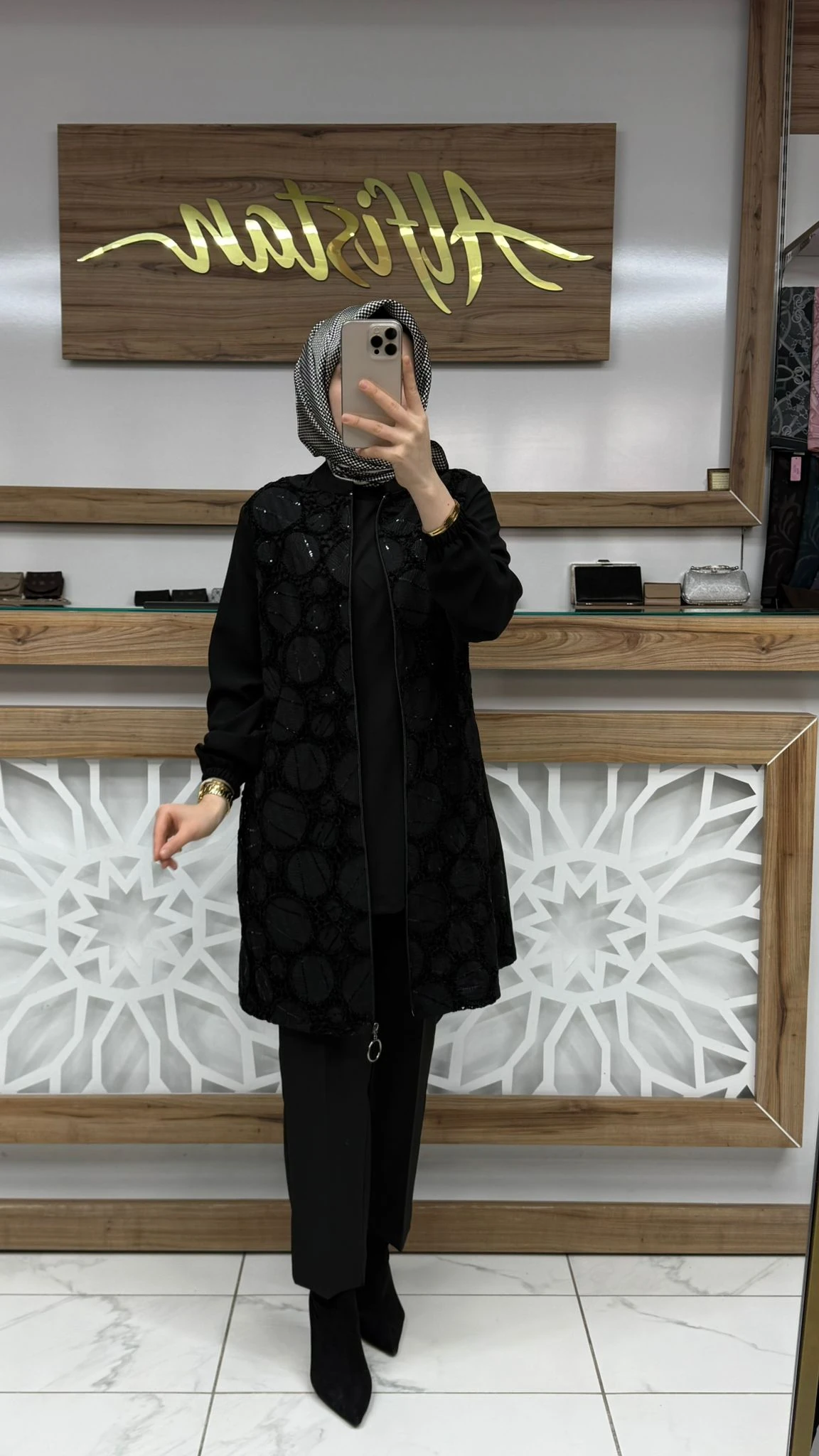 Kadife Payetli Giy çık Tunik SİYAH haya A1667